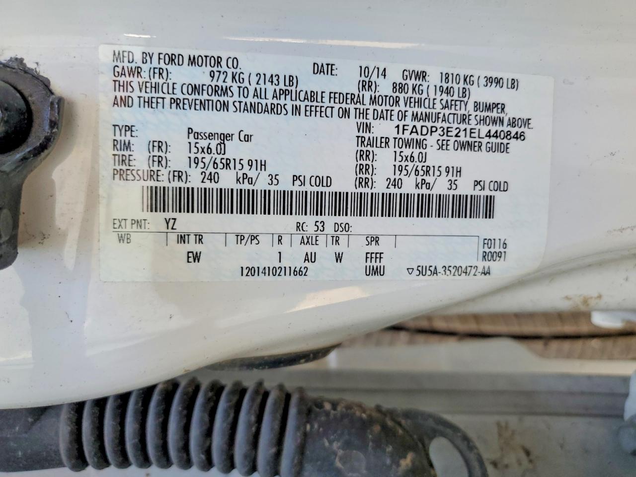 2014 Ford Focus S White vin: 1FADP3E21EL440846