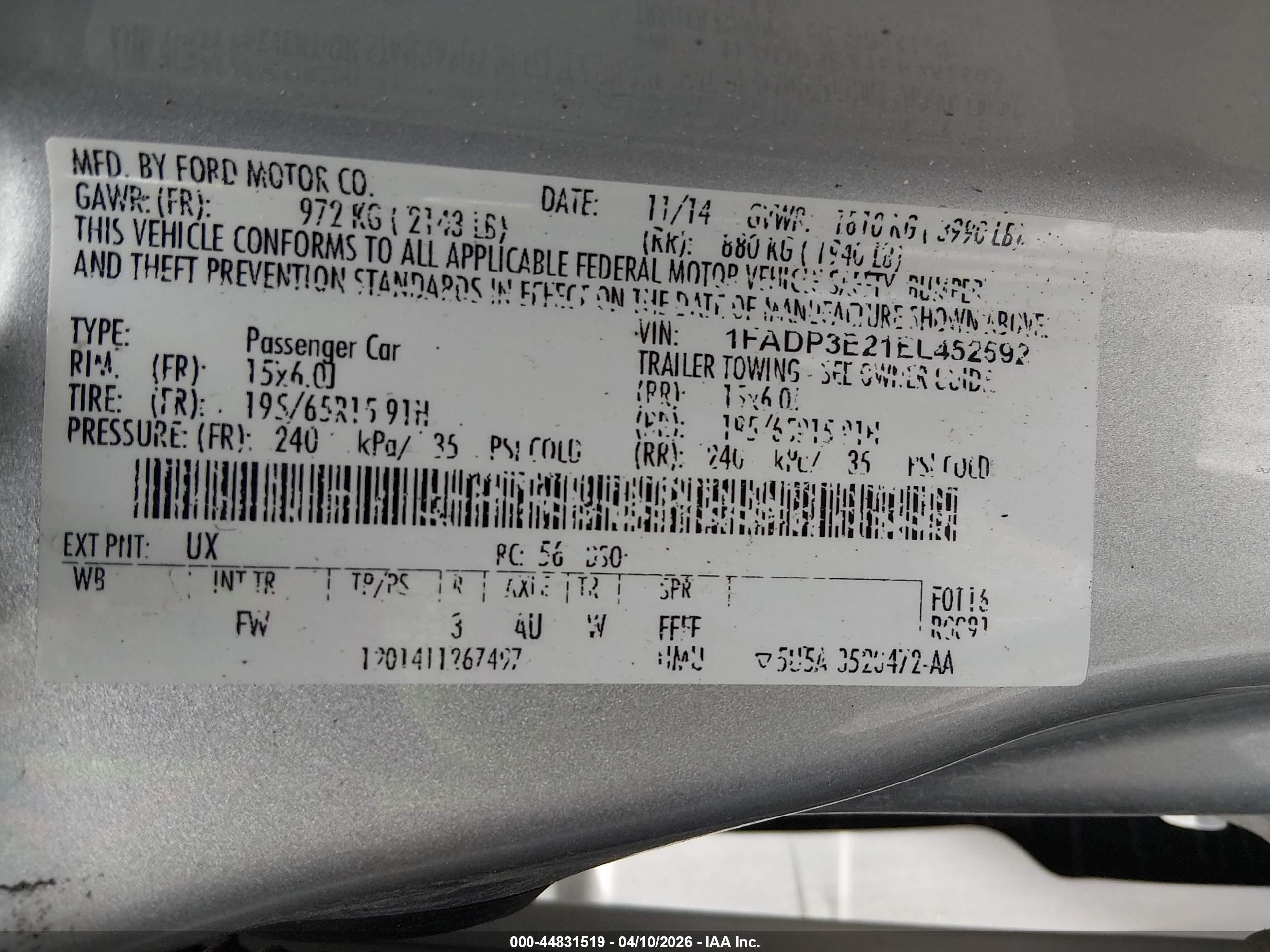 2014 Ford Focus S Silver vin: 1FADP3E21EL452592