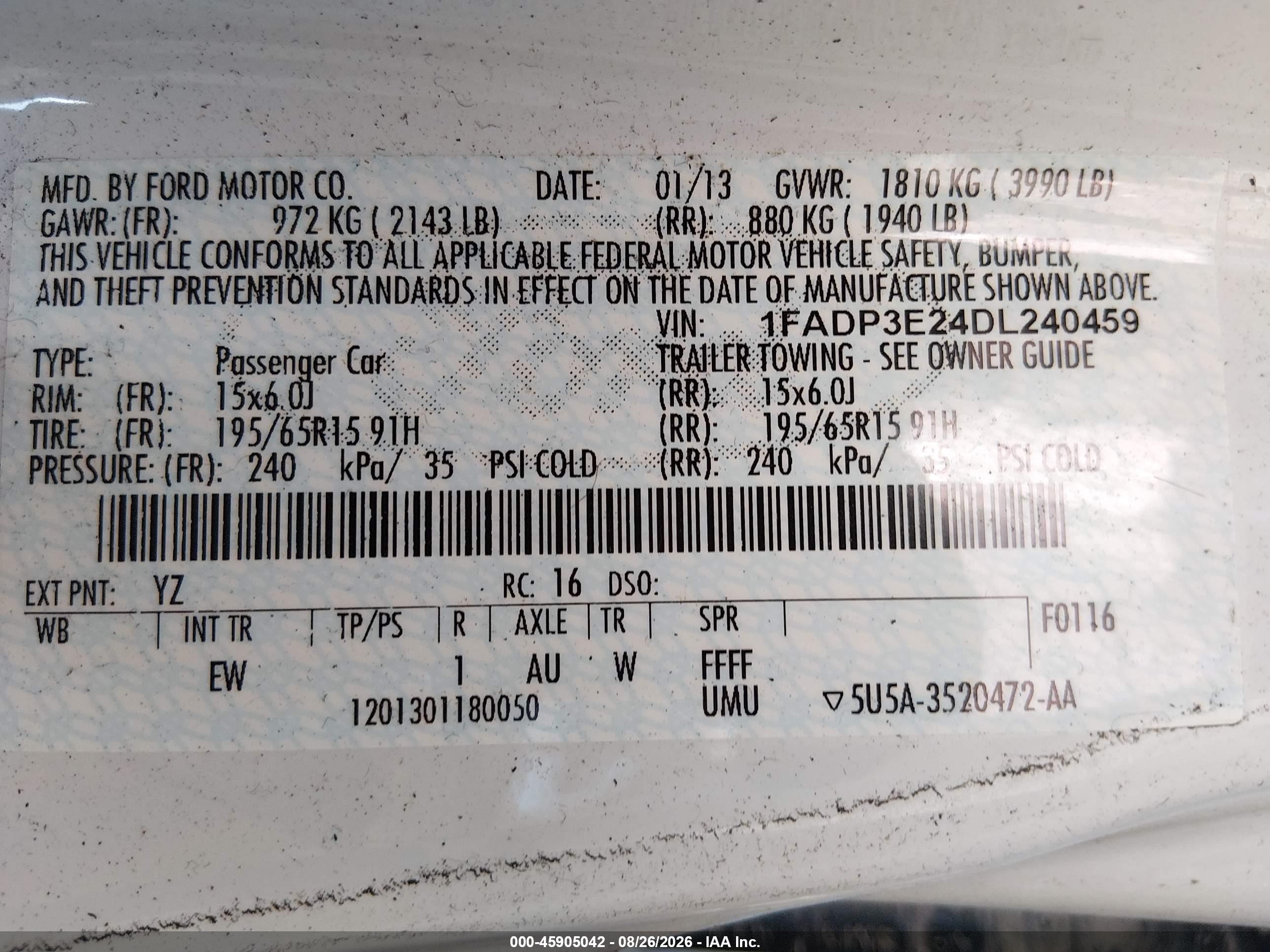 2013 Ford Focus S White vin: 1FADP3E24DL240459