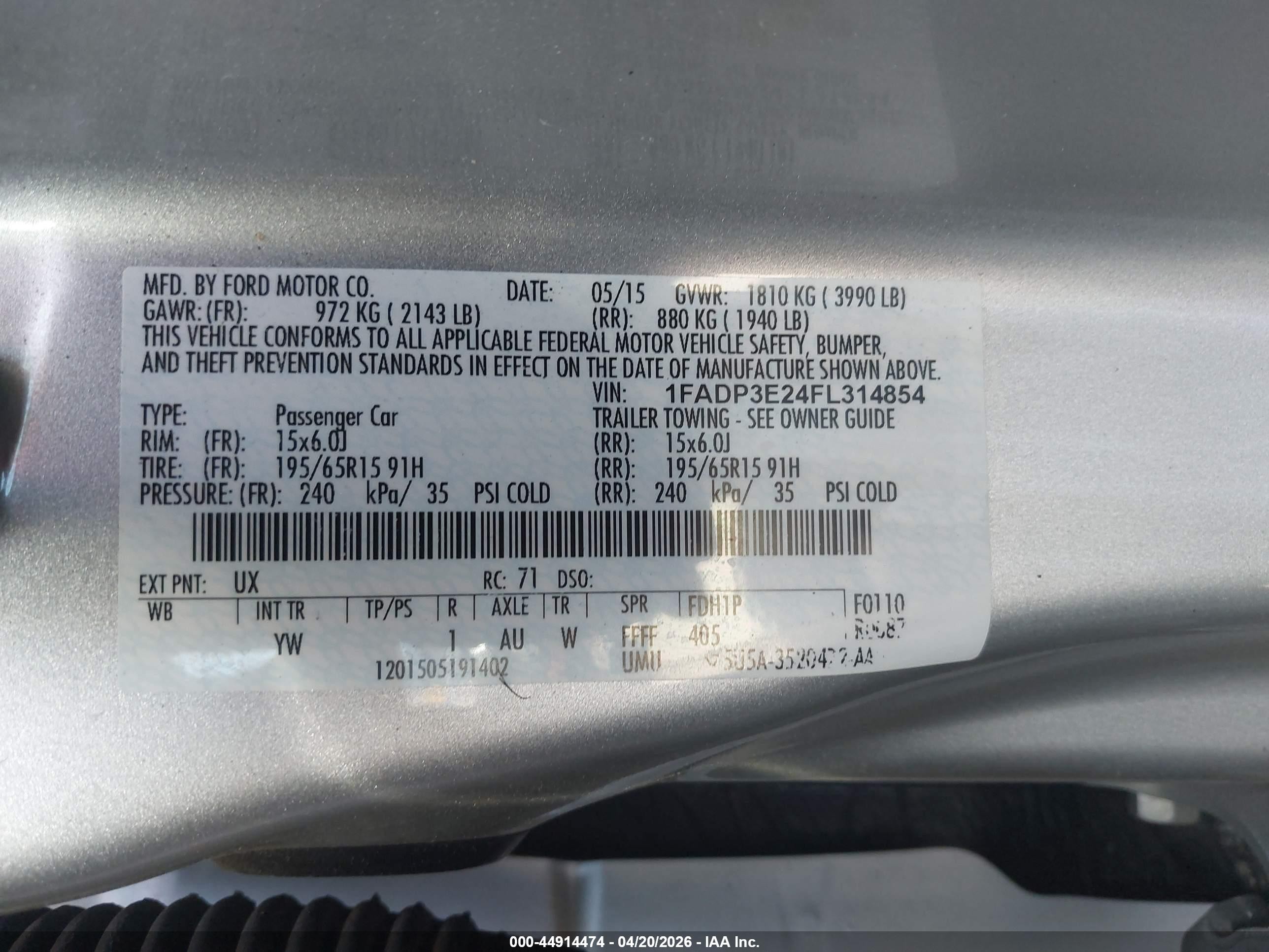 2015 Ford Focus S Silver vin: 1FADP3E24FL314854