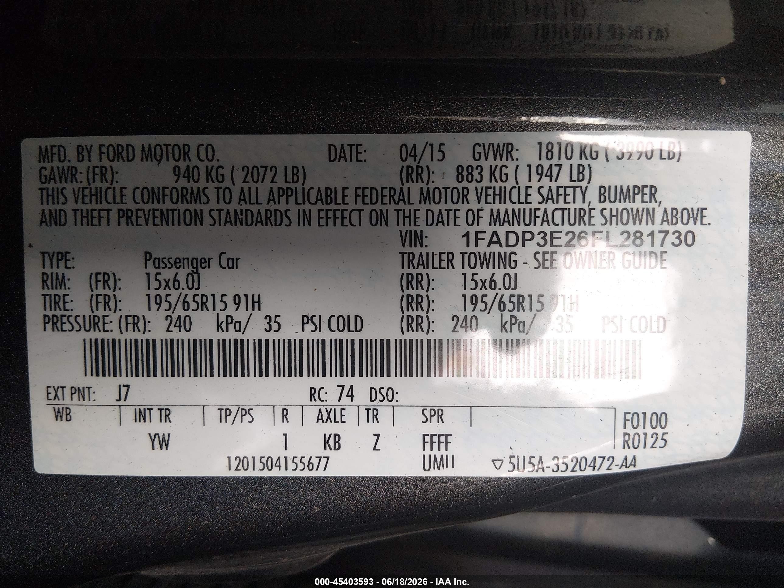 2015 Ford Focus S Gray vin: 1FADP3E26FL281730