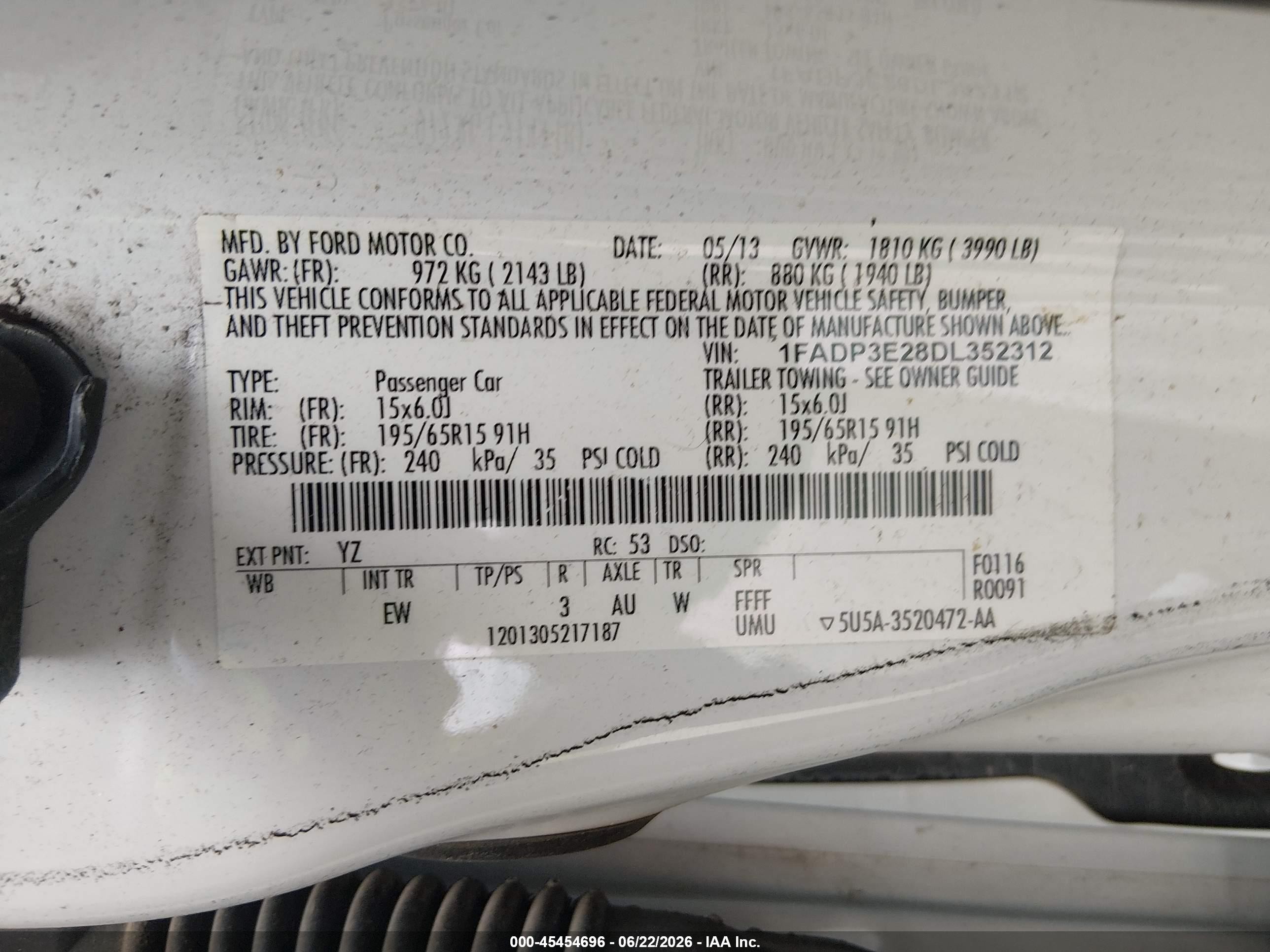 2013 Ford Focus S White vin: 1FADP3E28DL352312