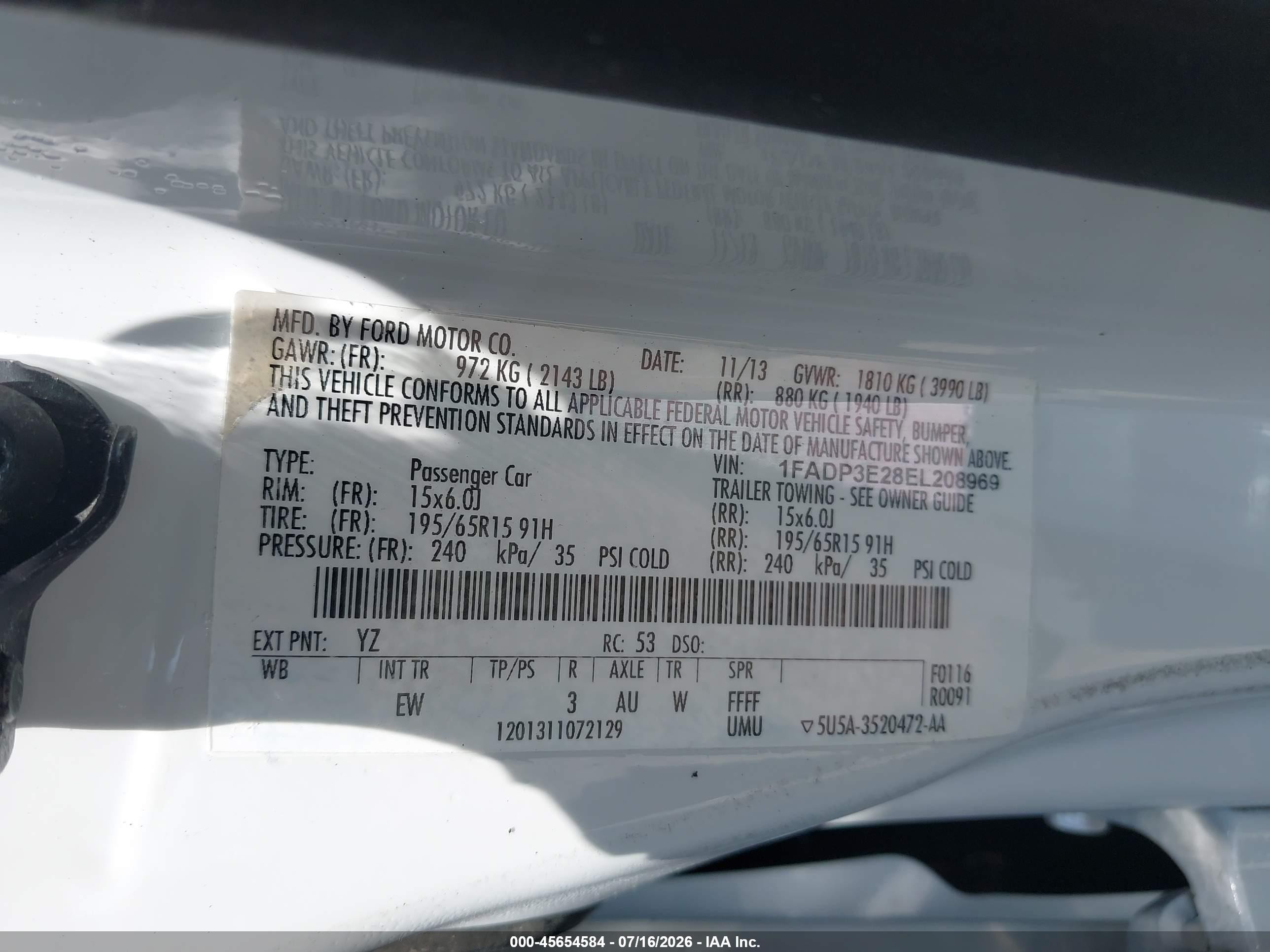 2014 Ford Focus S White vin: 1FADP3E28EL208969