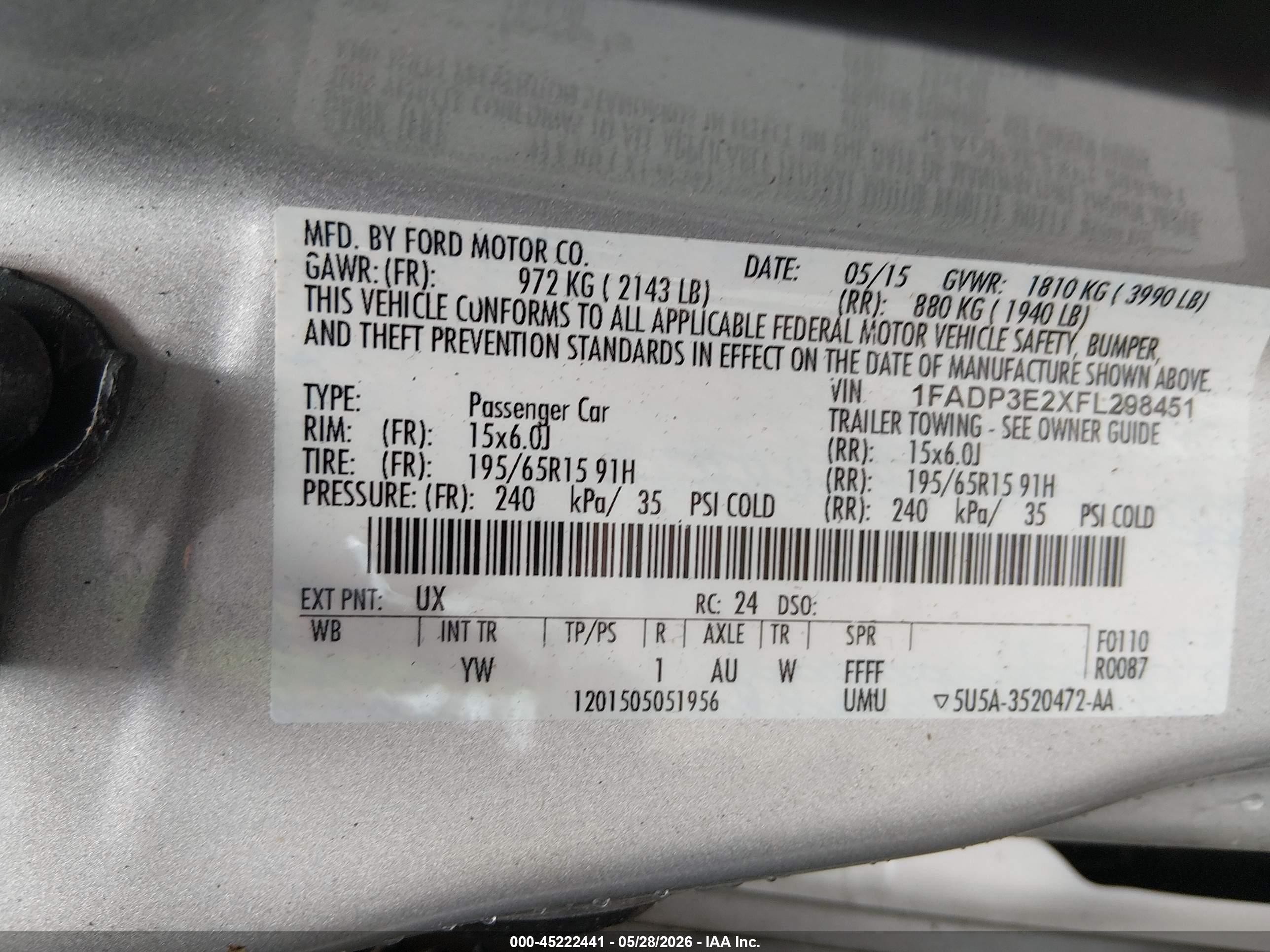 2015 Ford Focus S Gray vin: 1FADP3E2XFL298451