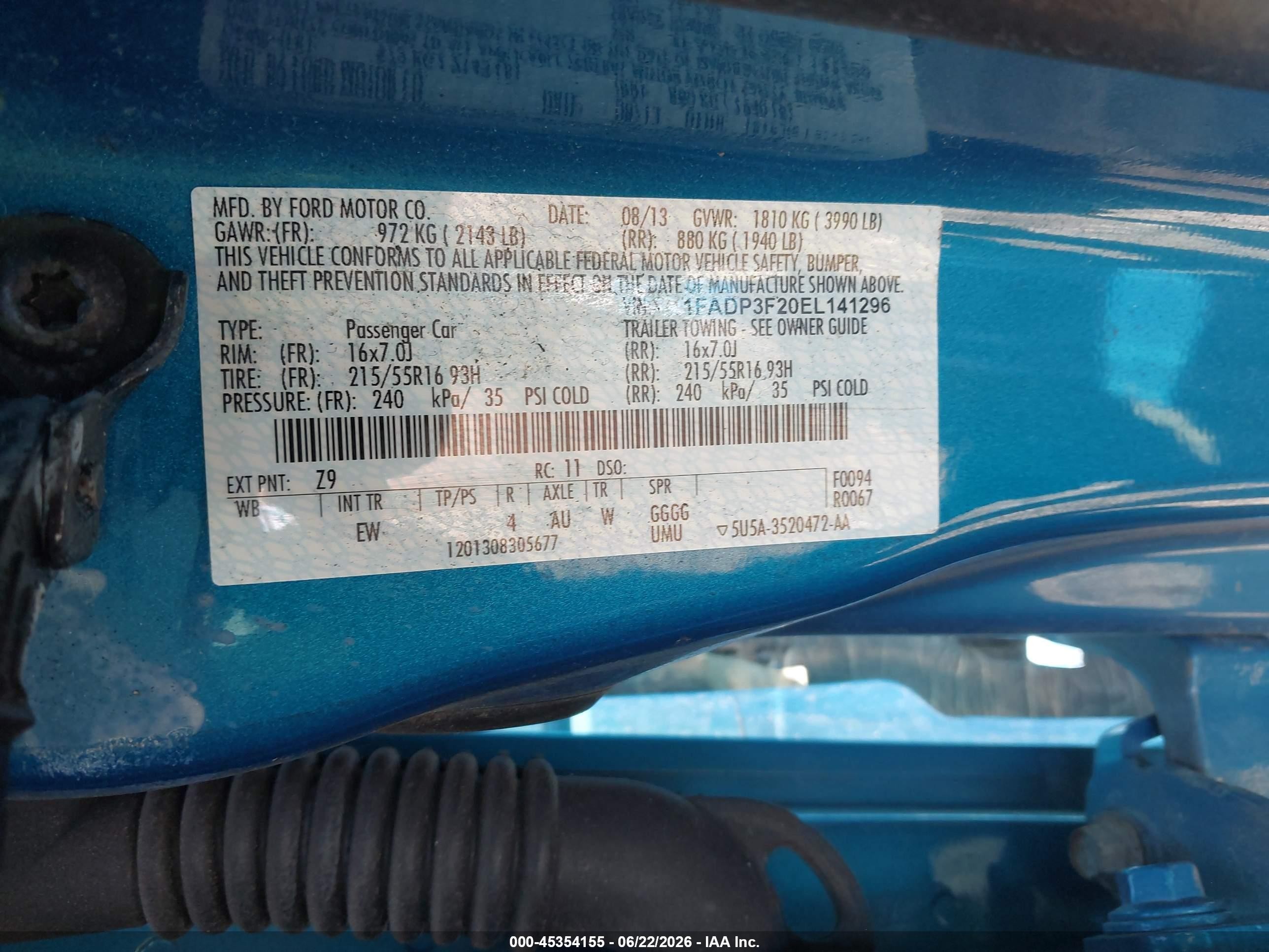 2014 Ford Focus Se Blue vin: 1FADP3F20EL141296