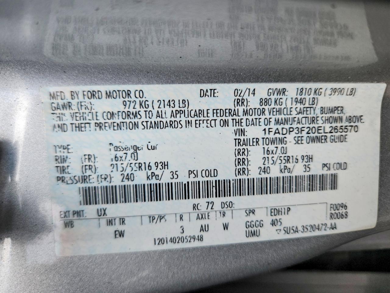 2014 Ford Focus Silver vin: 1FADP3F20EL265570