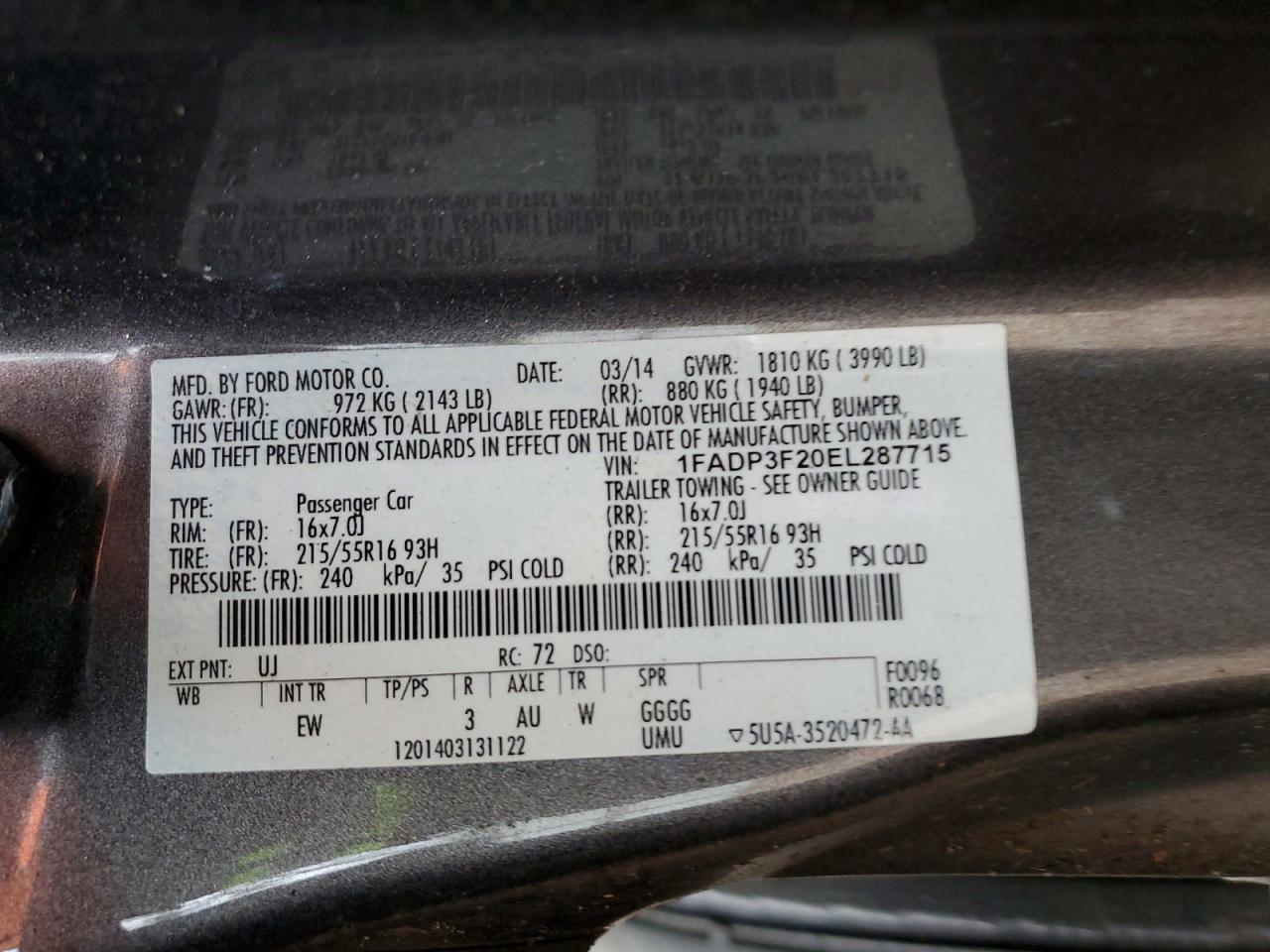 2014 Ford Focus Se Gray vin: 1FADP3F20EL287715