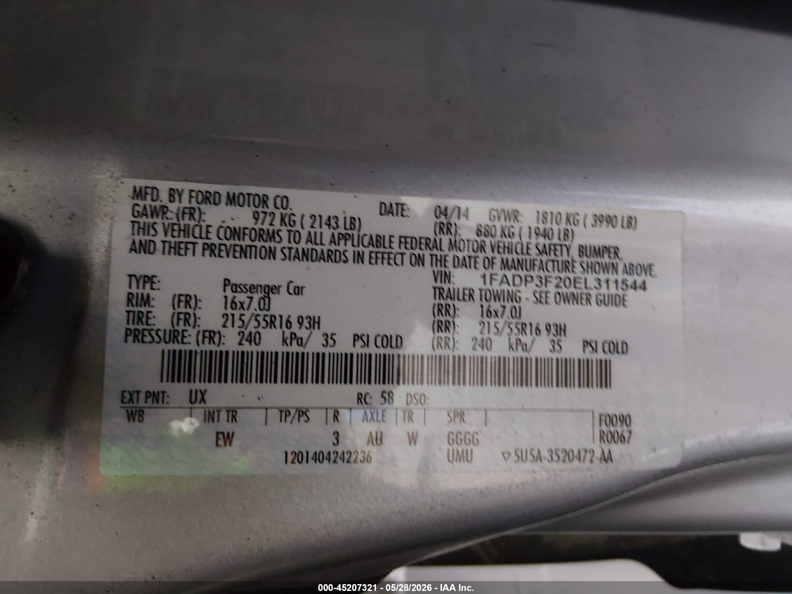 2014 Ford Focus Se Silver vin: 1FADP3F20EL311544
