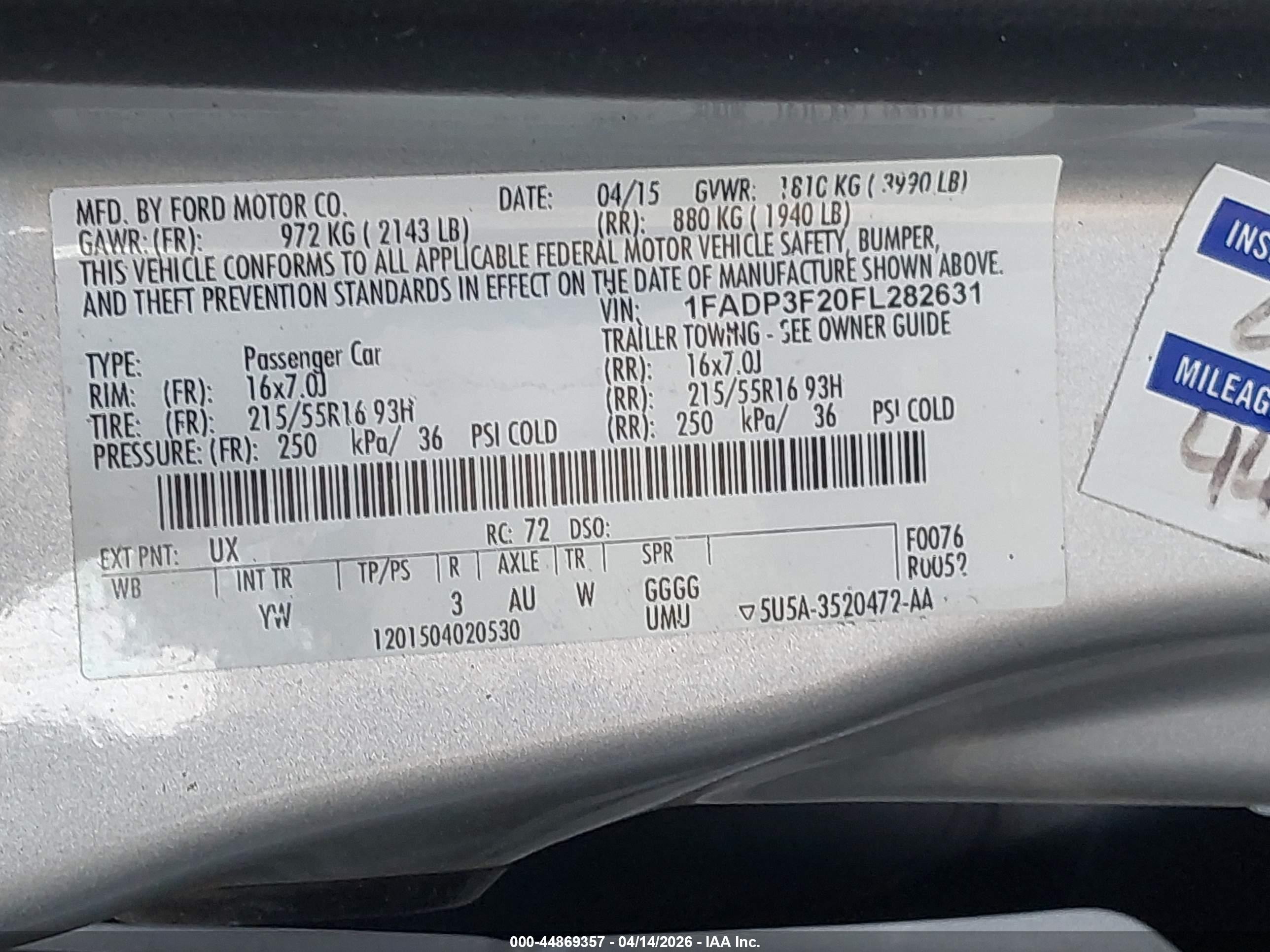 2015 Ford Focus Se Silver vin: 1FADP3F20FL282631