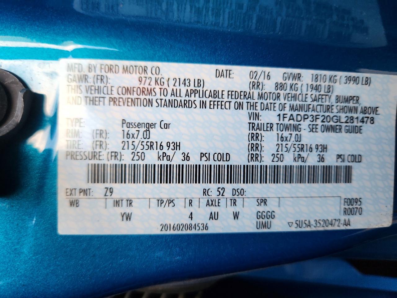 2016 Ford Focus Se Blue vin: 1FADP3F20GL281478