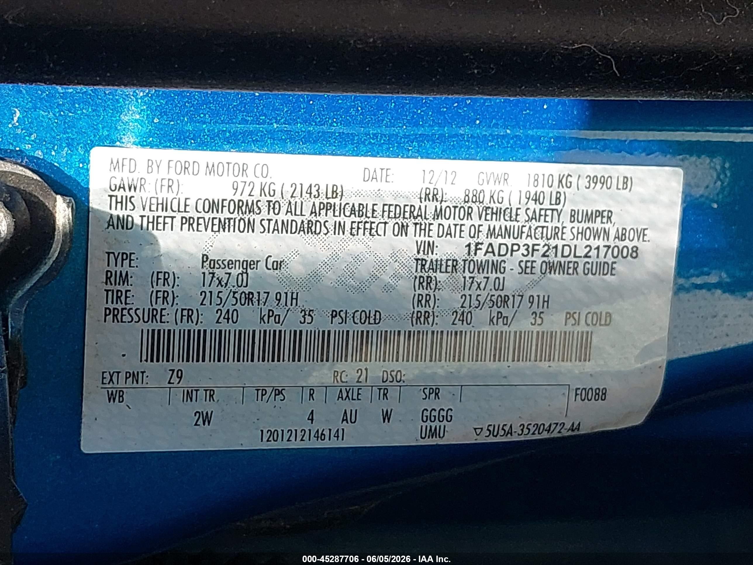 2013 Ford Focus Se Blue vin: 1FADP3F21DL217008
