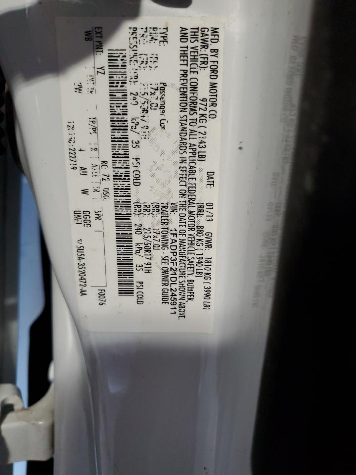 2013 Ford Focus Se White vin: 1FADP3F21DL245911