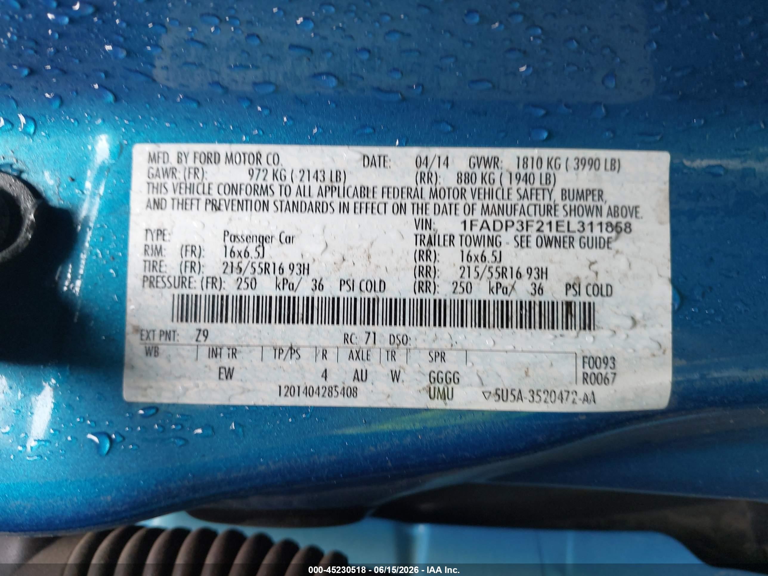 2014 Ford Focus Se Blue vin: 1FADP3F21EL311858