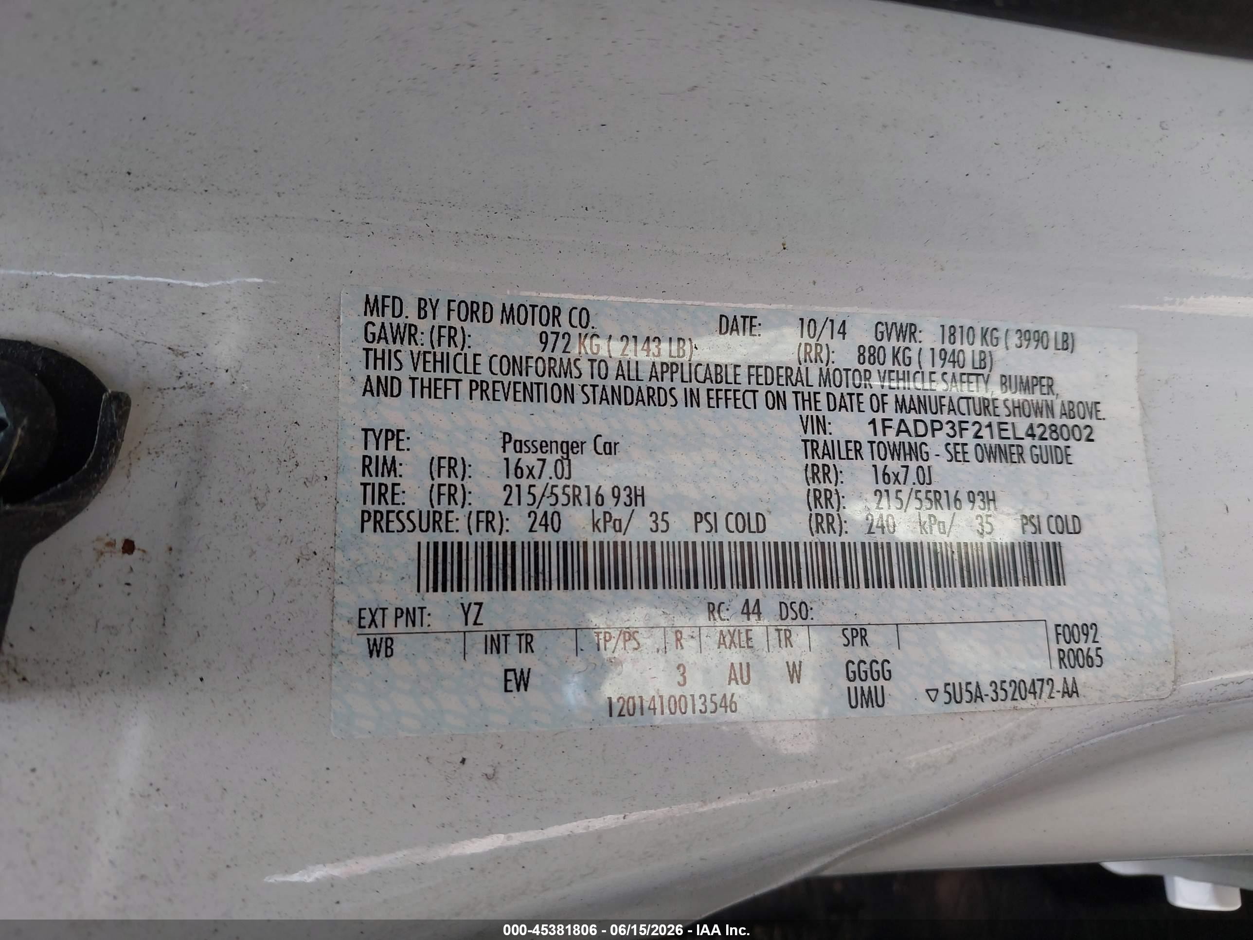 2014 Ford Focus Se White vin: 1FADP3F21EL428002