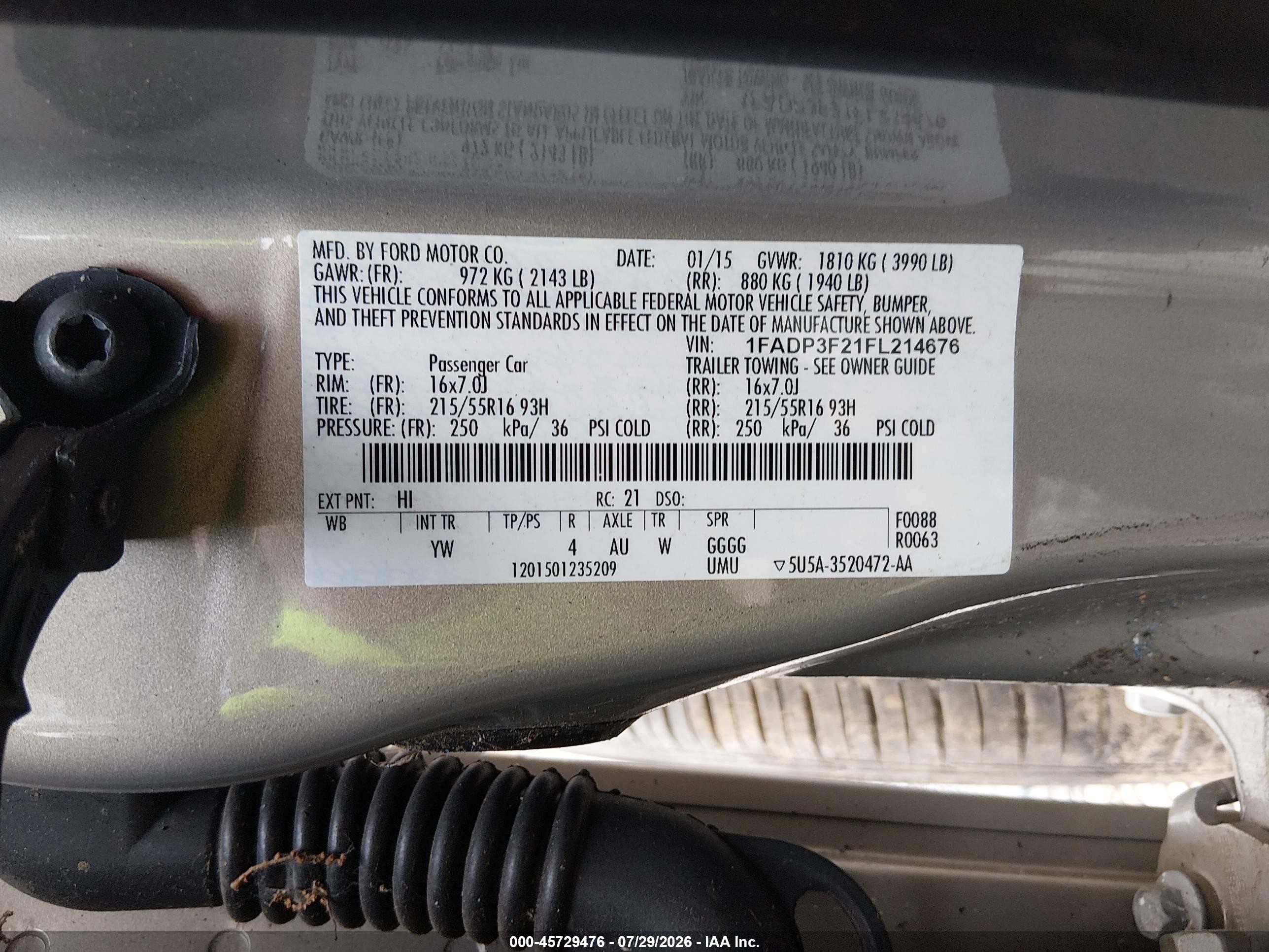 2015 Ford Focus Se Желто-коричневый vin: 1FADP3F21FL214676