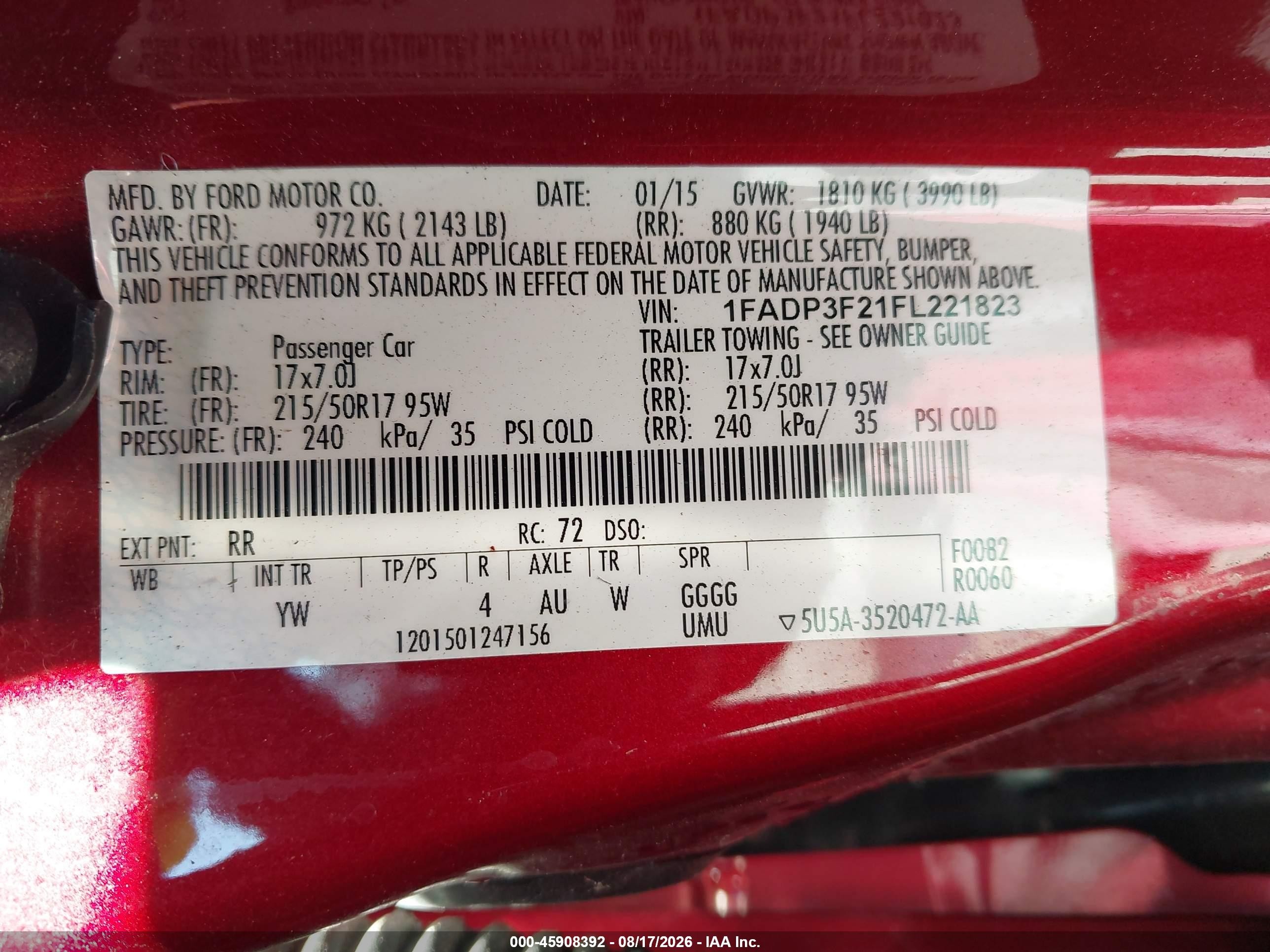 2015 Ford Focus Se Красный vin: 1FADP3F21FL221823