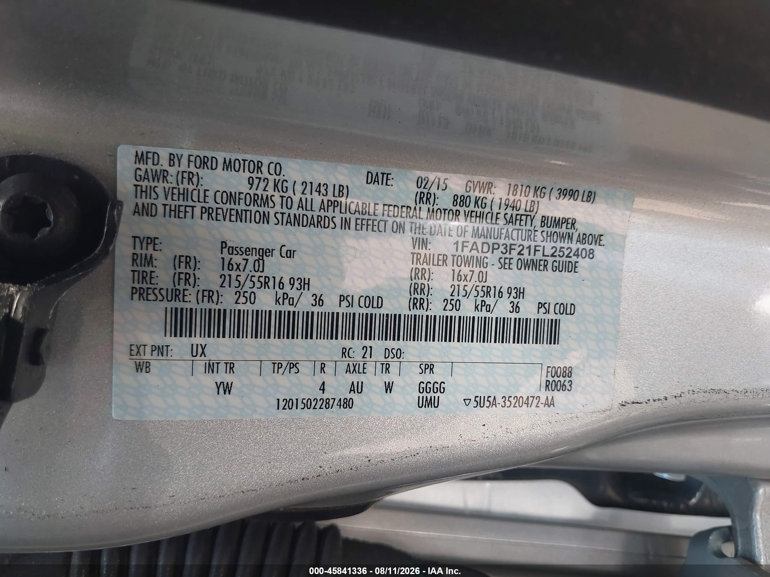 2015 Ford Focus Se Silver vin: 1FADP3F21FL252408