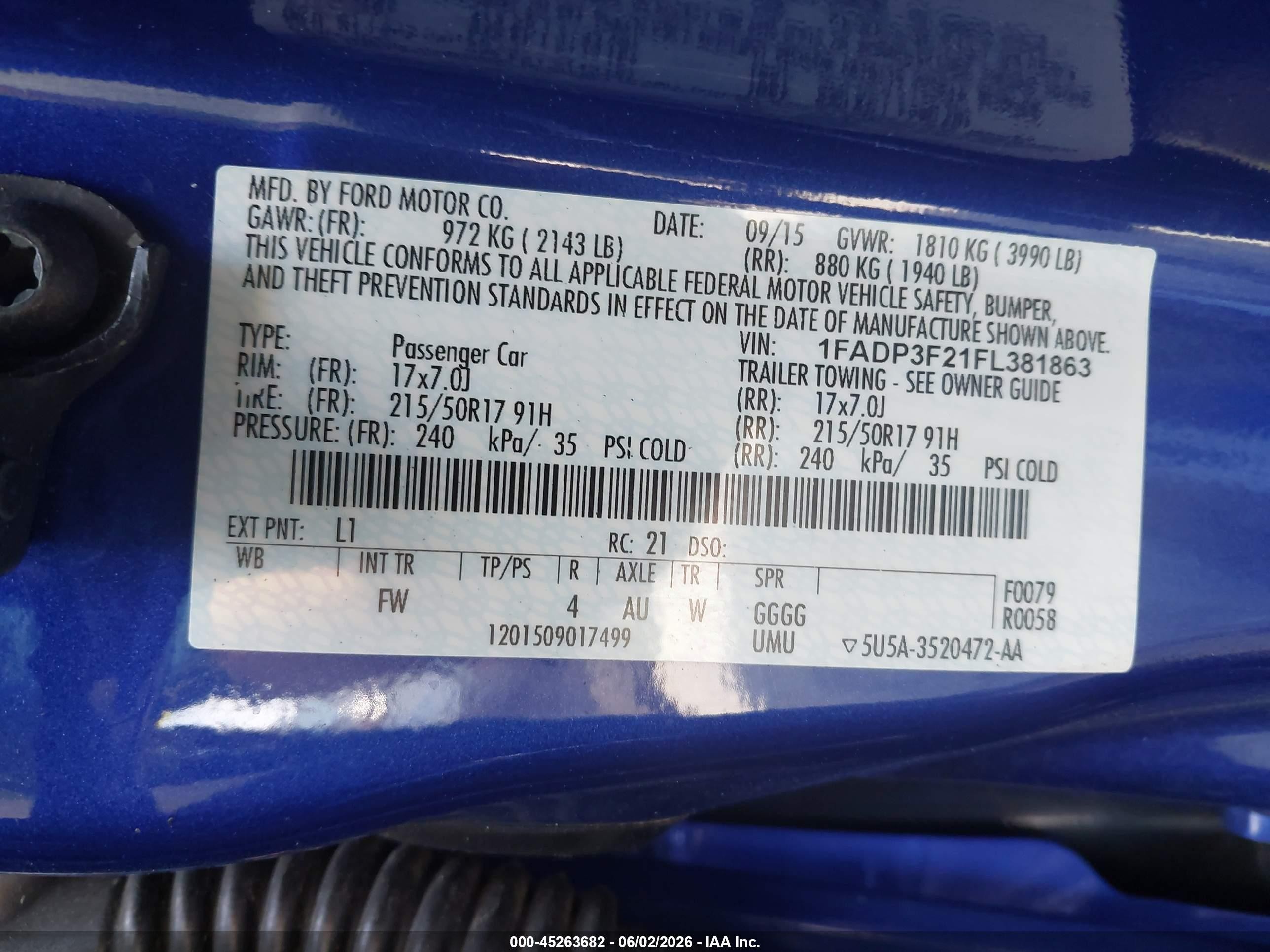 2015 Ford Focus Se Blue vin: 1FADP3F21FL381863