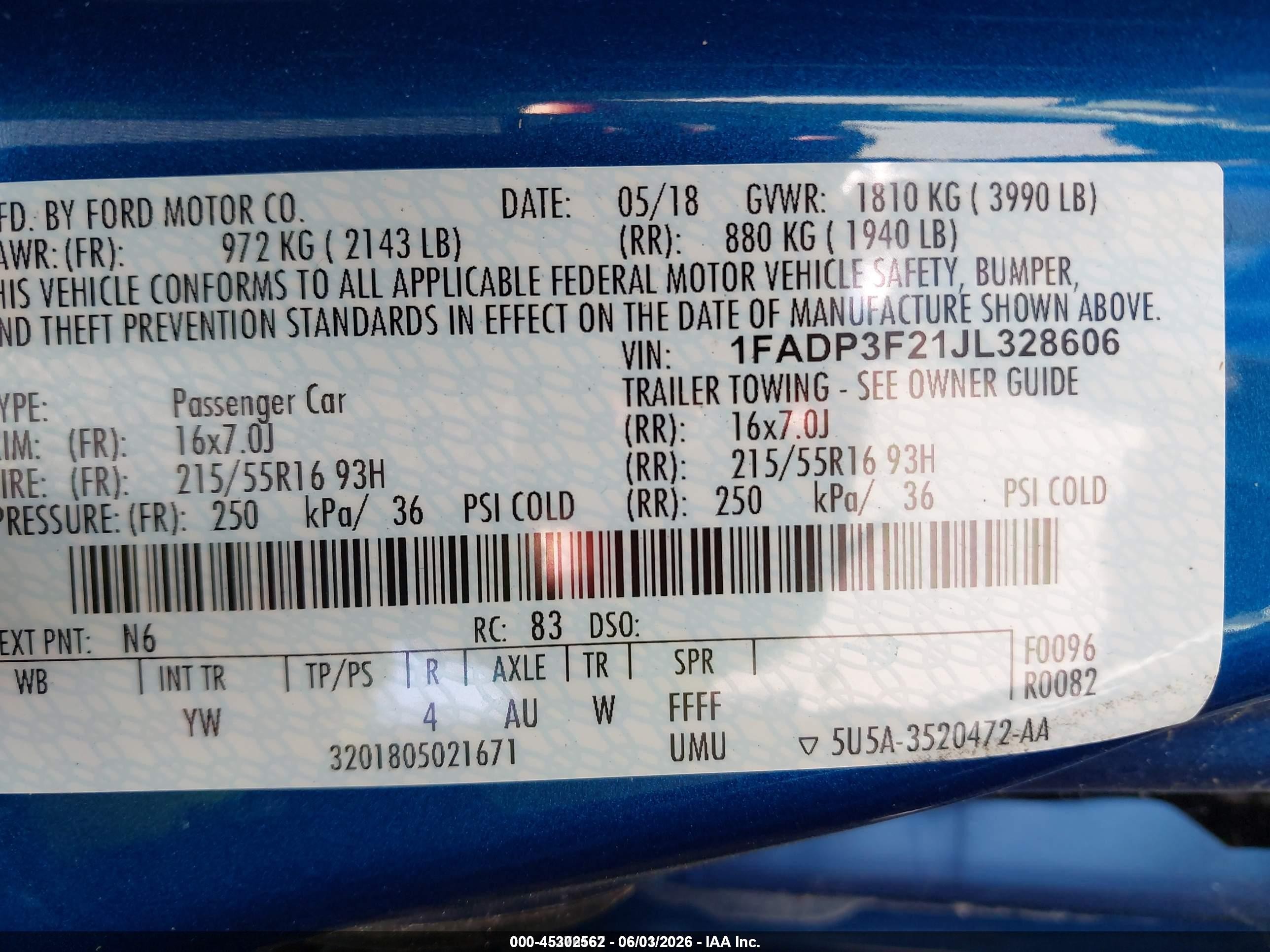2018 Ford Focus Se Blue vin: 1FADP3F21JL328606