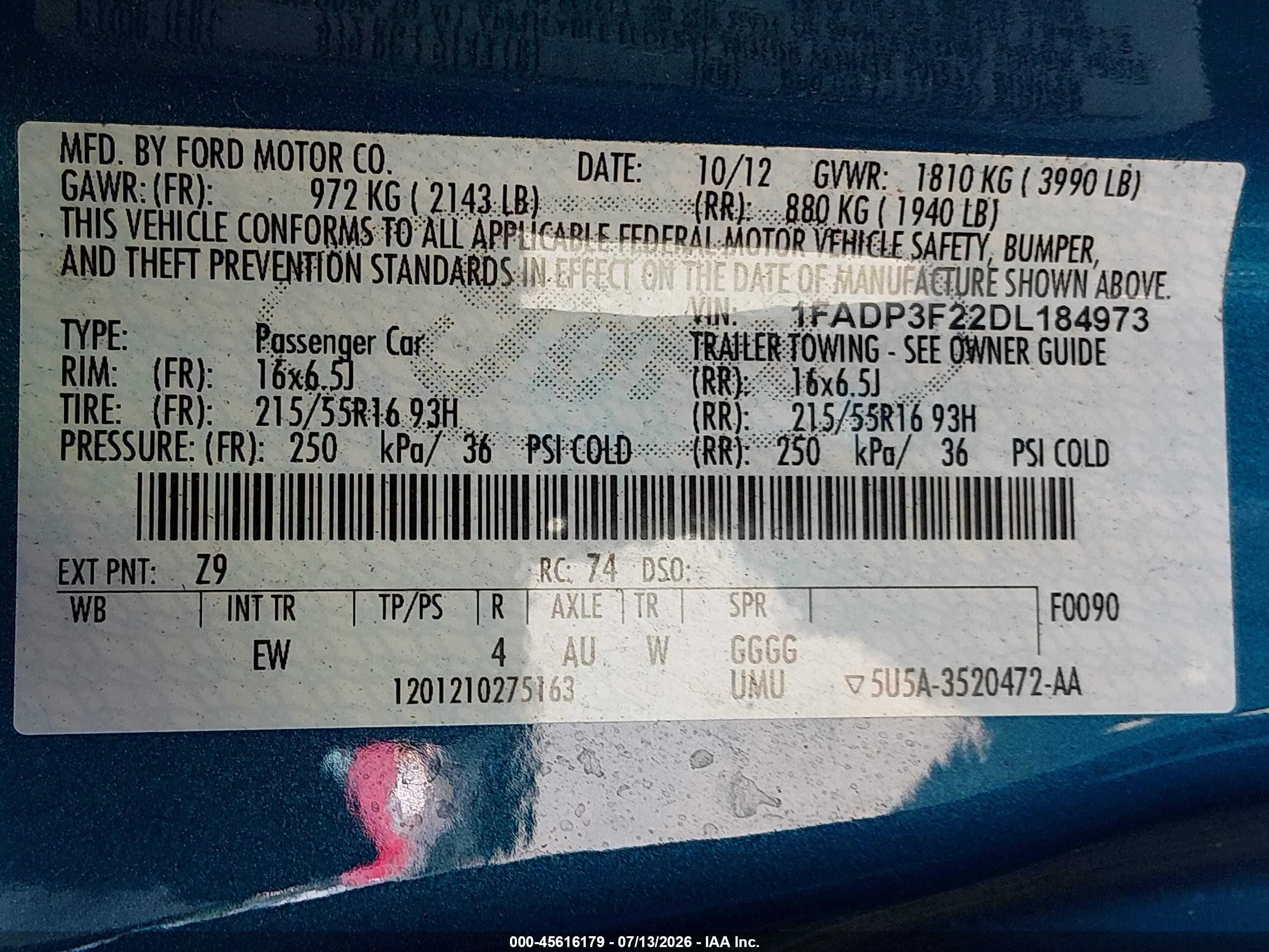 2013 Ford Focus Se Blue vin: 1FADP3F22DL184973
