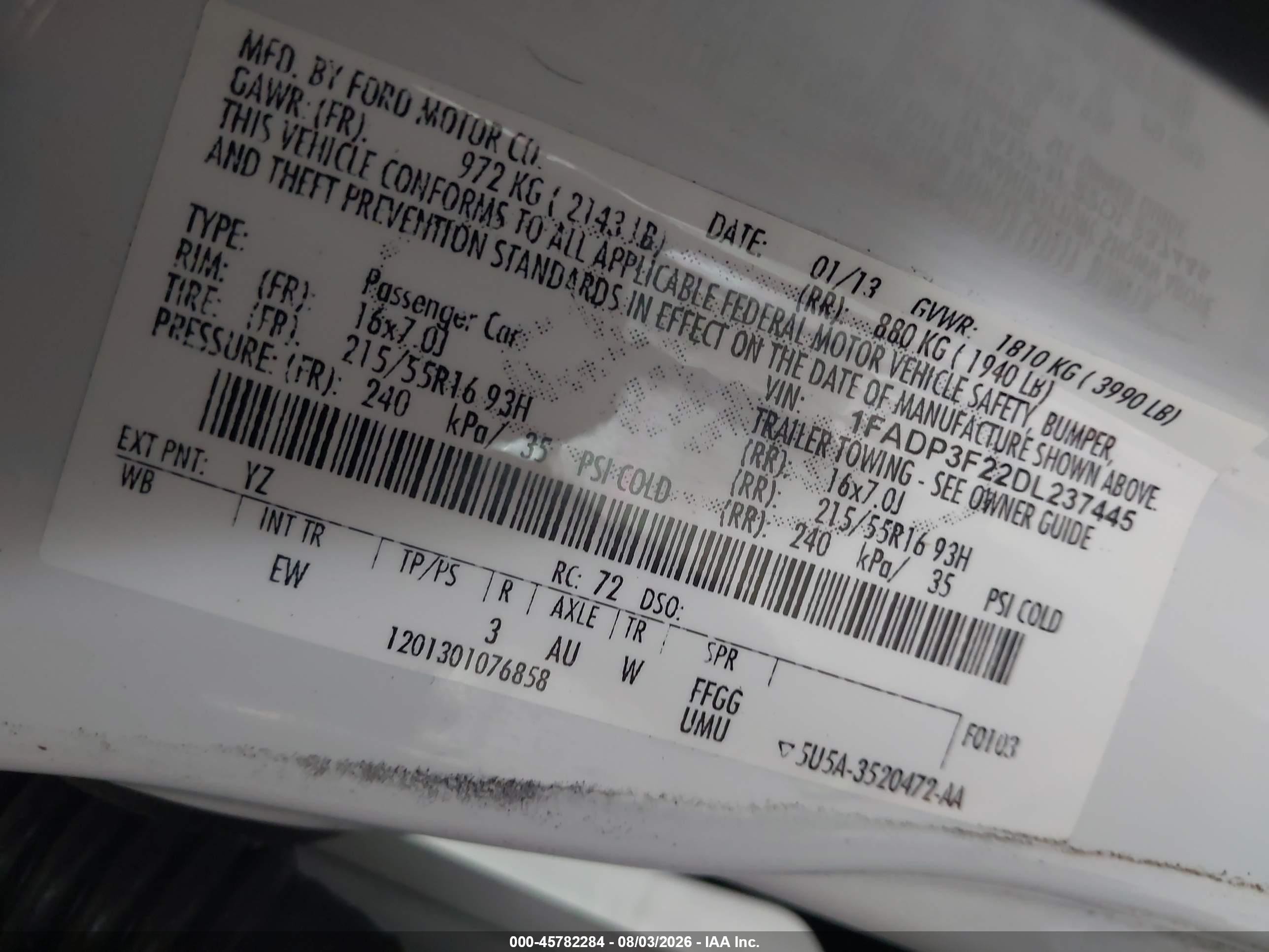 2013 Ford Focus Se White vin: 1FADP3F22DL237445
