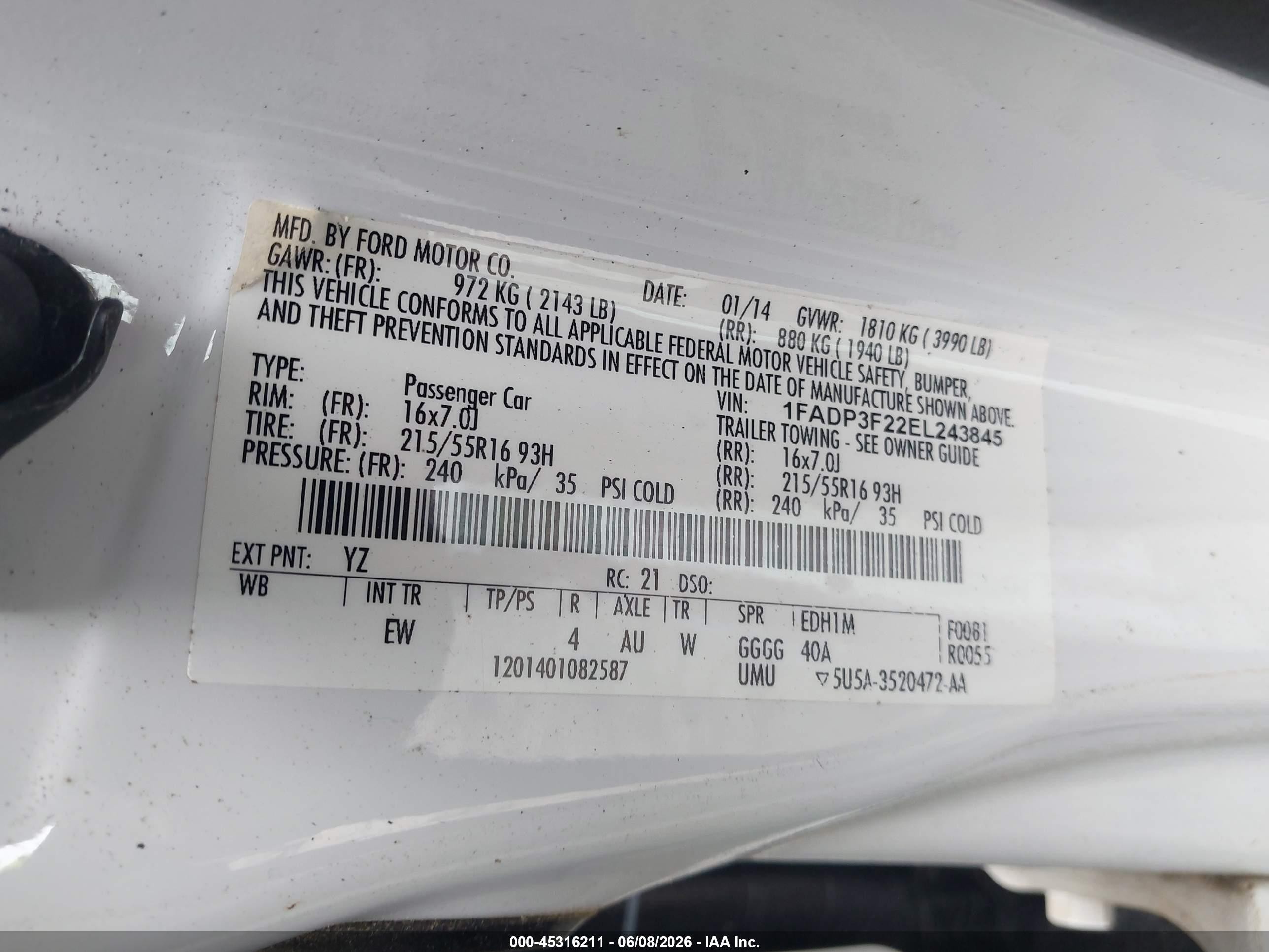 2014 Ford Focus Se White vin: 1FADP3F22EL243845