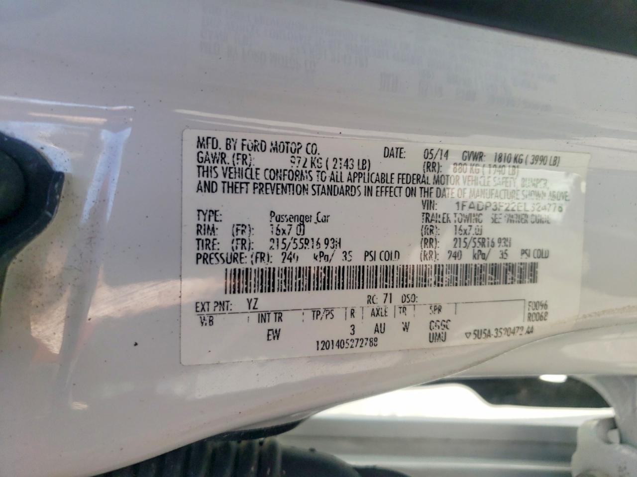 2014 Ford Focus Se White vin: 1FADP3F22EL324778