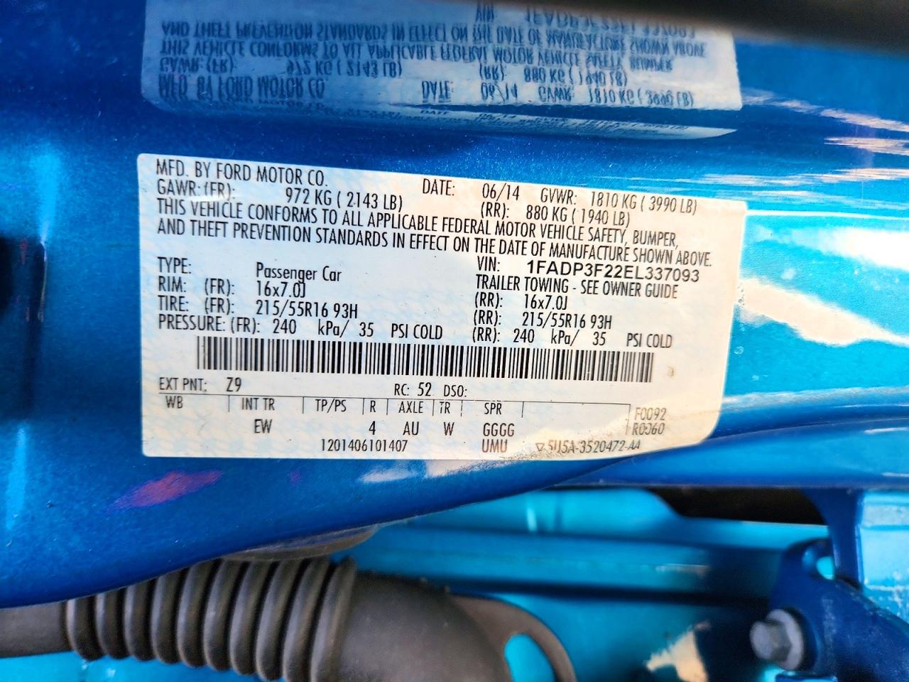 2014 Ford Focus Se Blue vin: 1FADP3F22EL337093