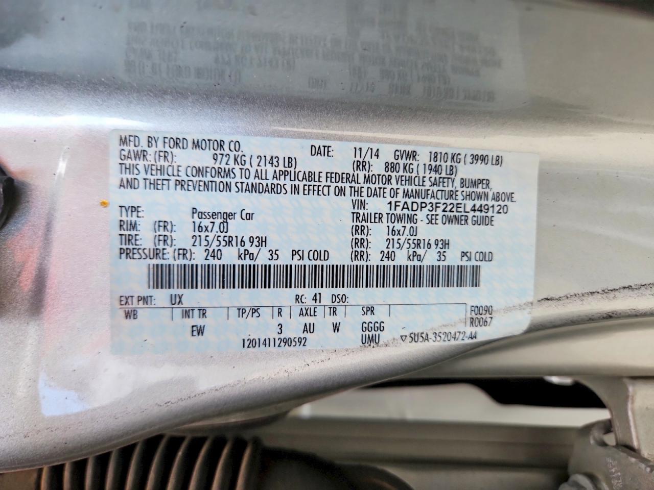 2014 Ford Focus Se Silver vin: 1FADP3F22EL449120