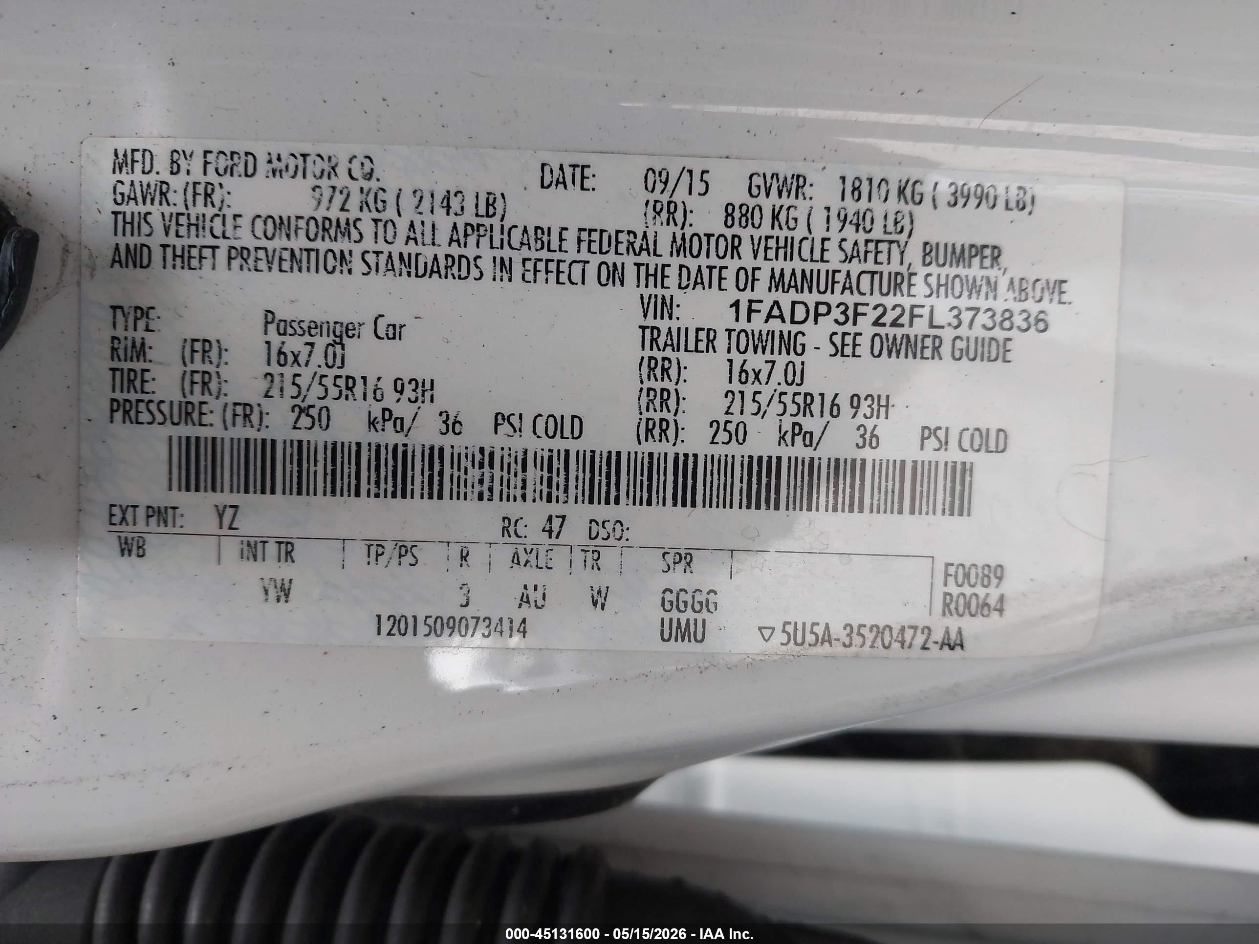 2015 Ford Focus Se White vin: 1FADP3F22FL373836