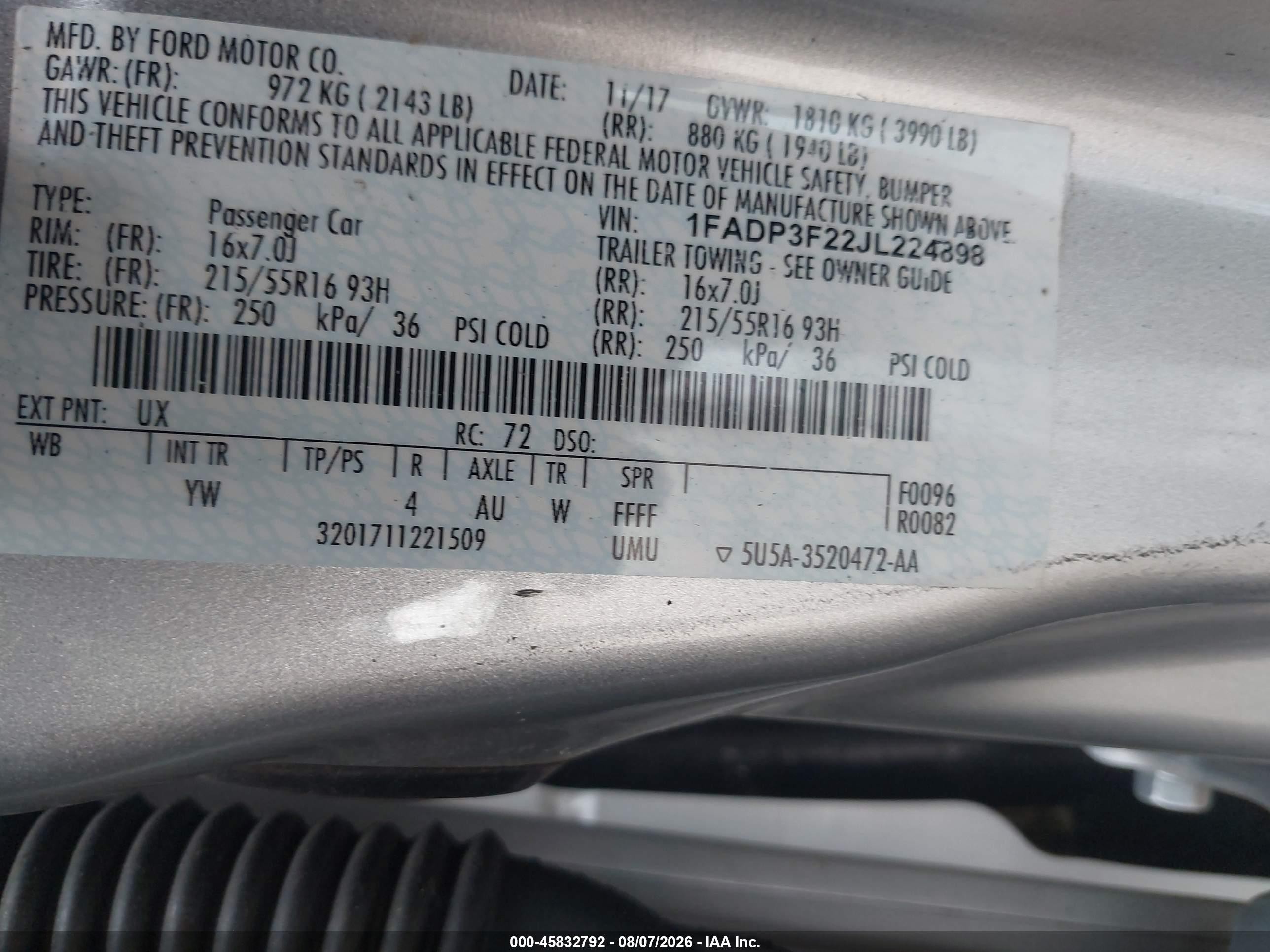 2018 Ford Focus Se Silver vin: 1FADP3F22JL224898