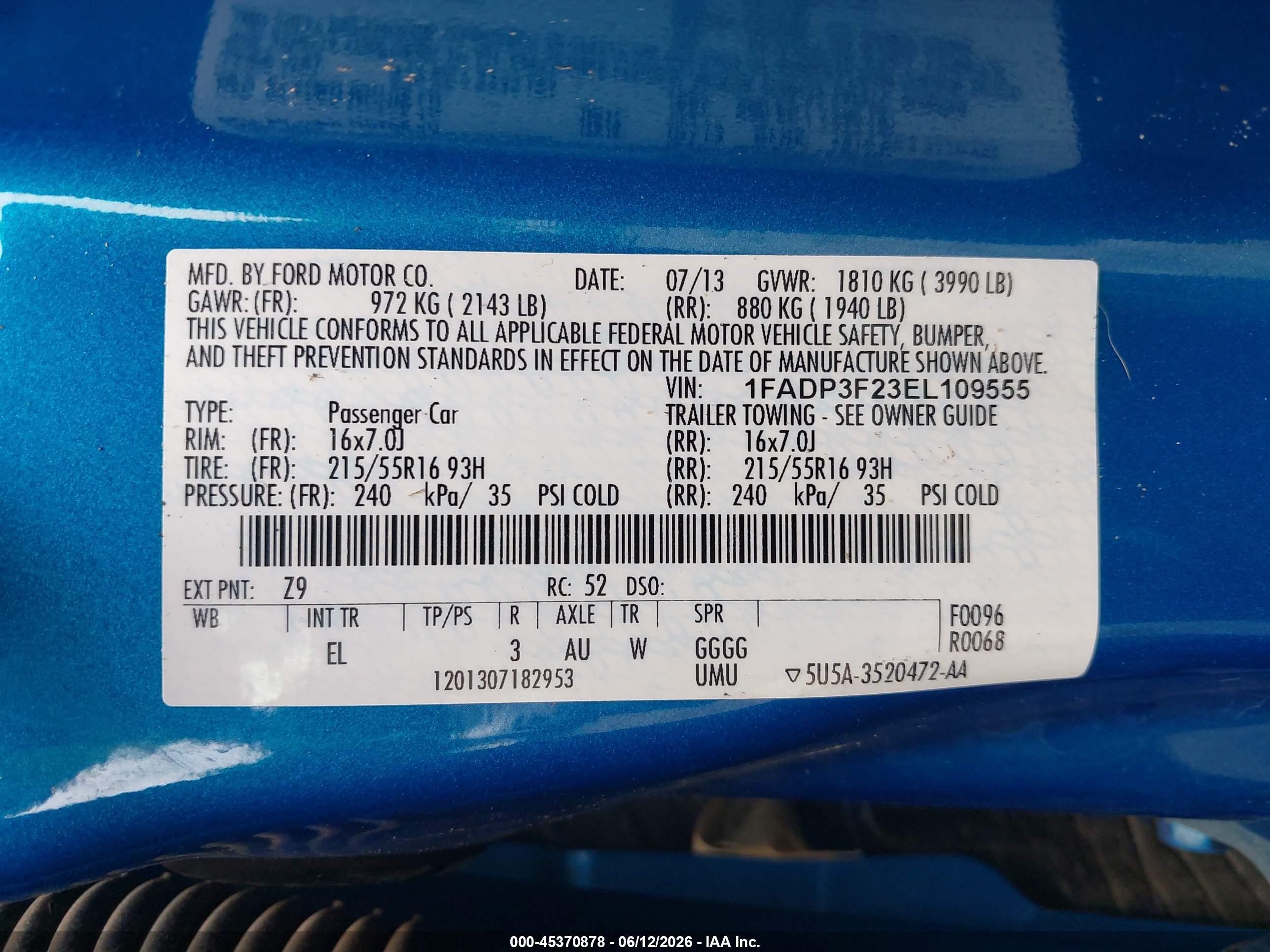 2014 Ford Focus Se Light Blue vin: 1FADP3F23EL109555