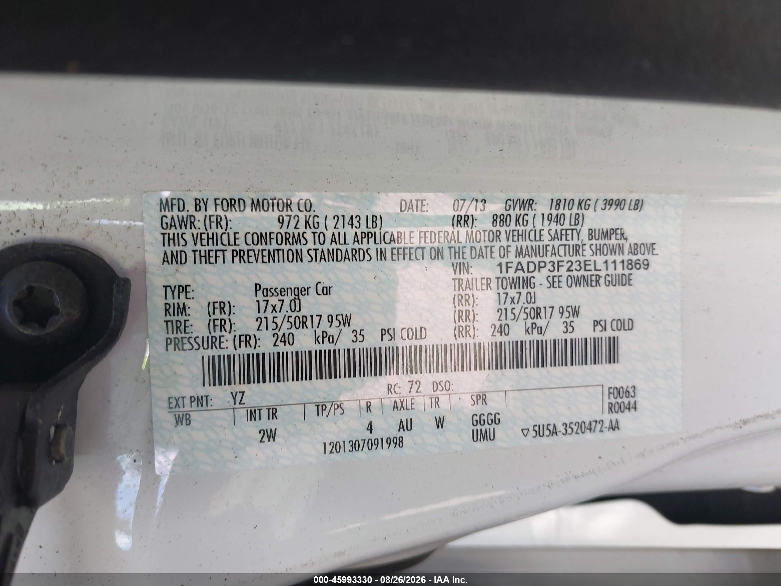2014 Ford Focus Se White vin: 1FADP3F23EL111869