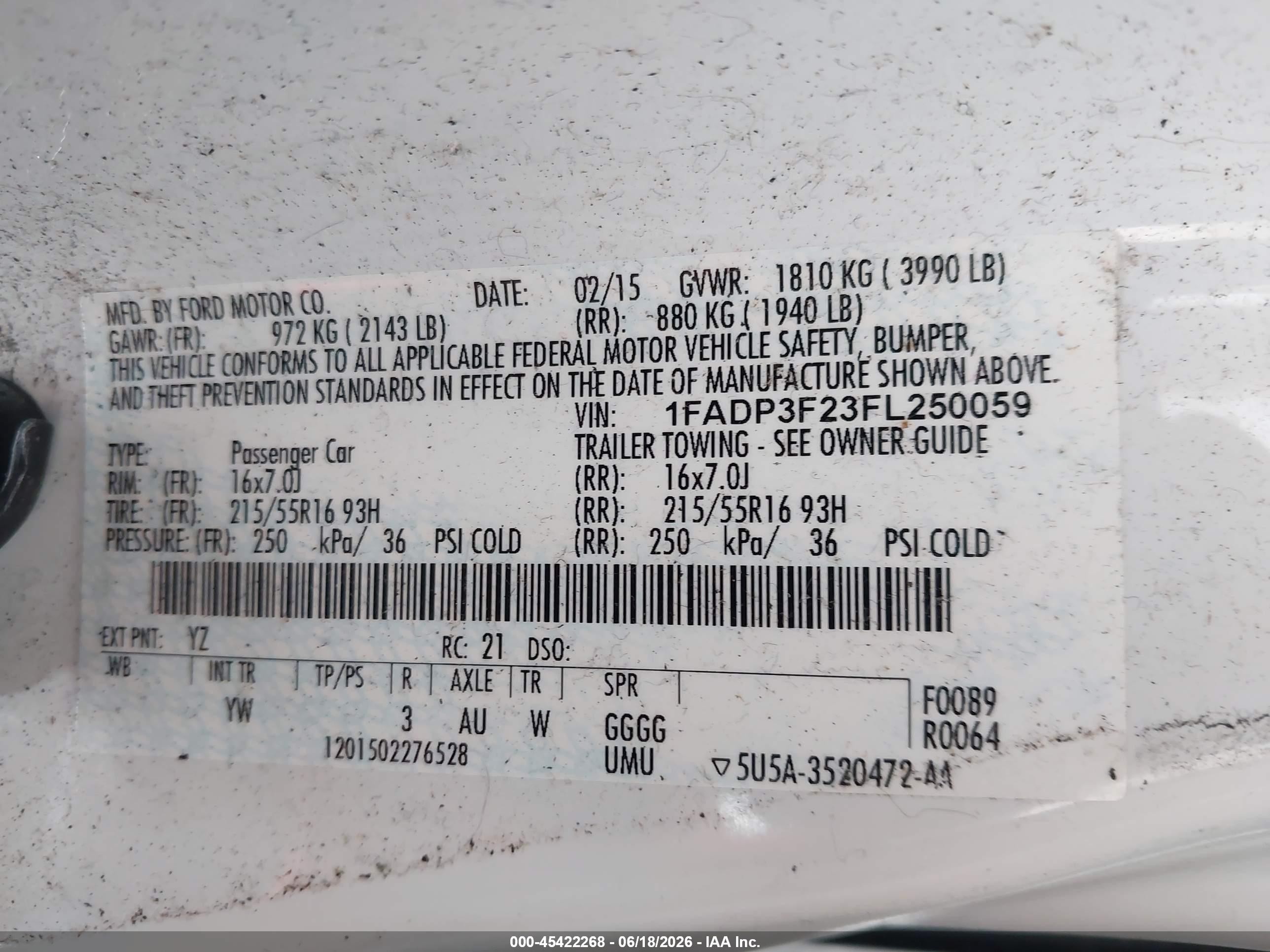 2015 Ford Focus Se White vin: 1FADP3F23FL250059