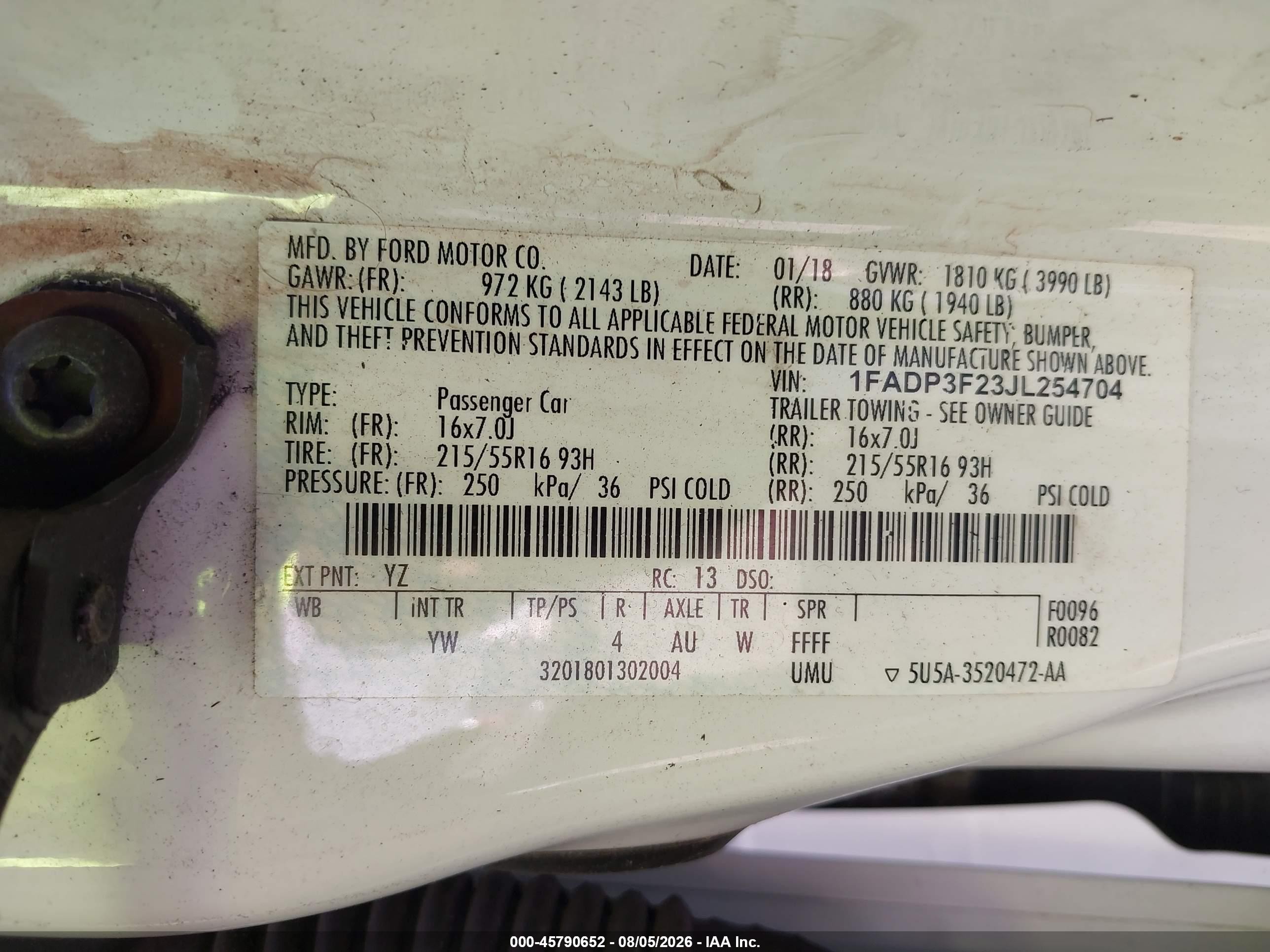 2018 Ford Focus Se White vin: 1FADP3F23JL254704