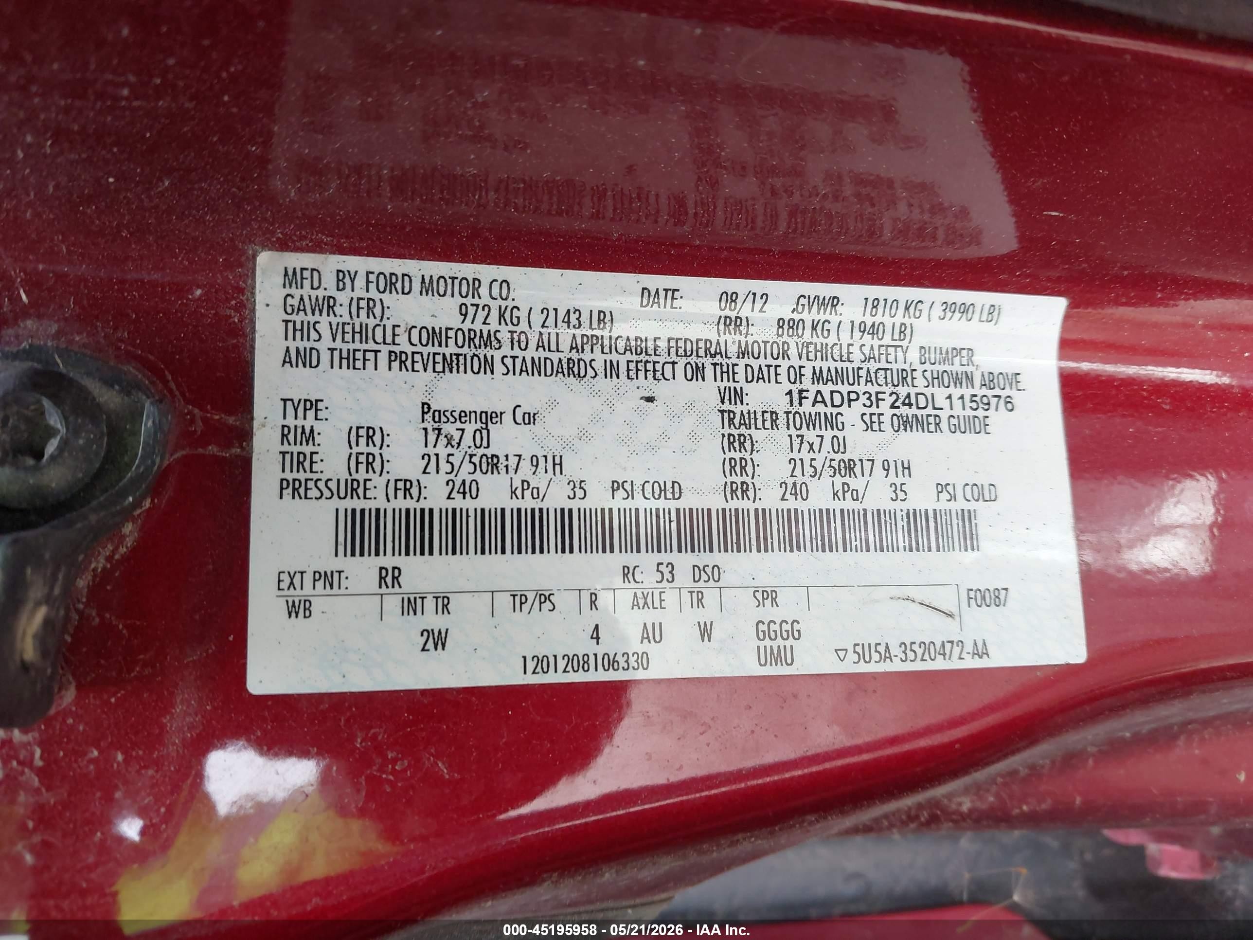 2013 Ford Focus Se Maroon vin: 1FADP3F24DL115976