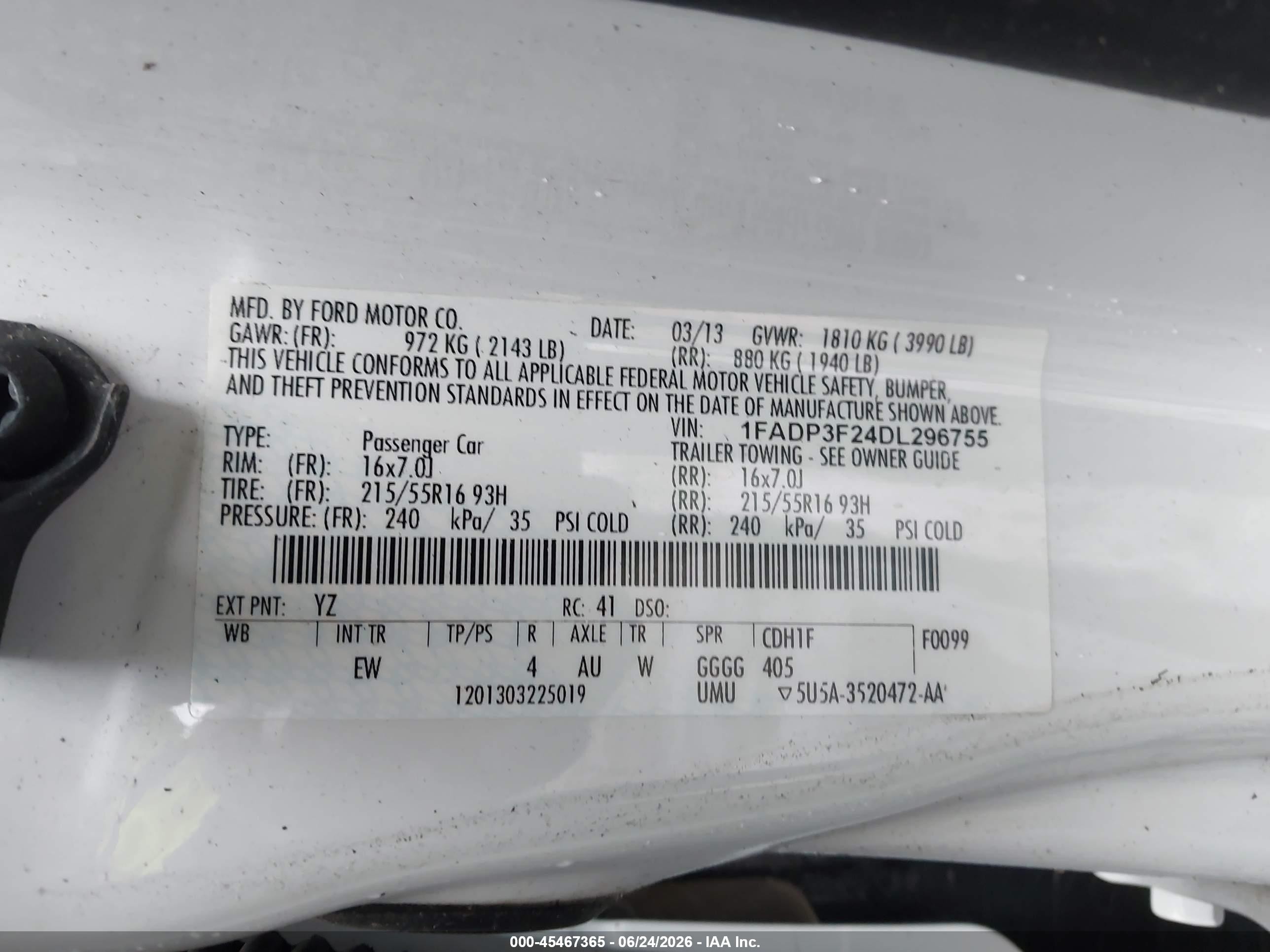 2013 Ford Focus Se White vin: 1FADP3F24DL296755