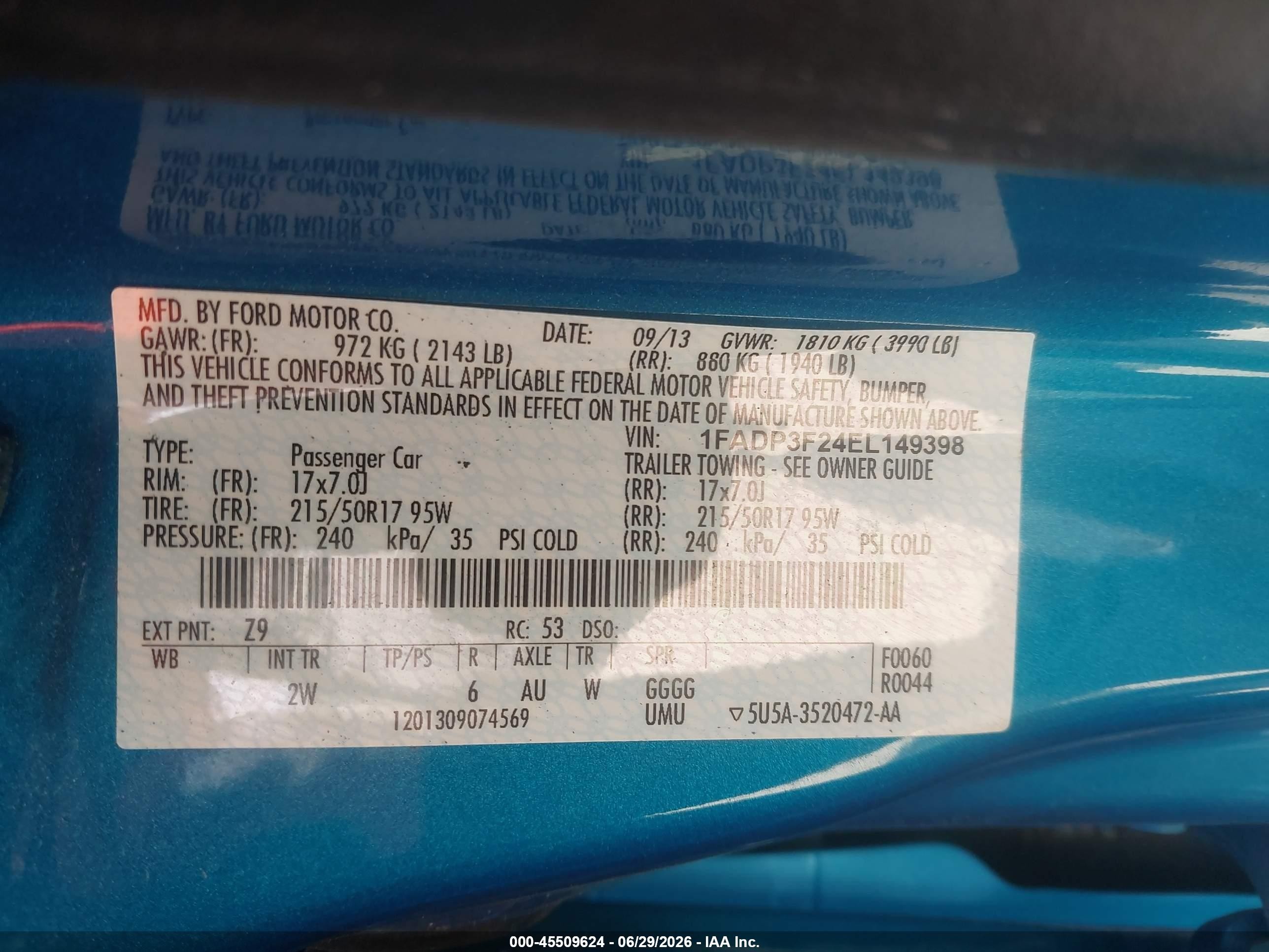 2014 Ford Focus Se Blue vin: 1FADP3F24EL149398