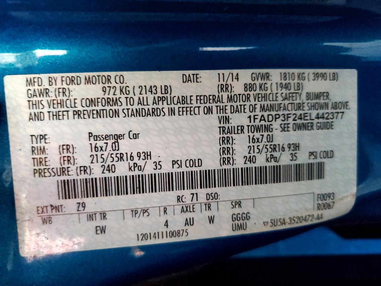 2014 Ford Focus Se Blue vin: 1FADP3F24EL442377
