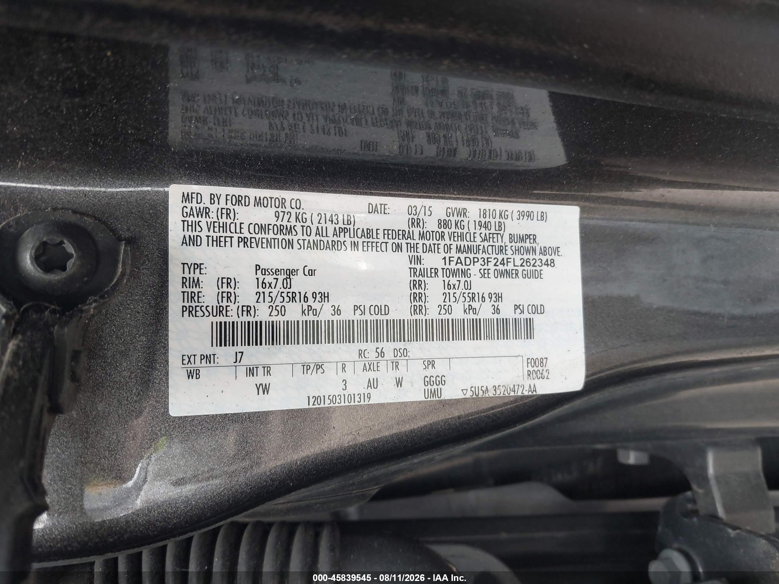 2015 Ford Focus Se Gray vin: 1FADP3F24FL262348