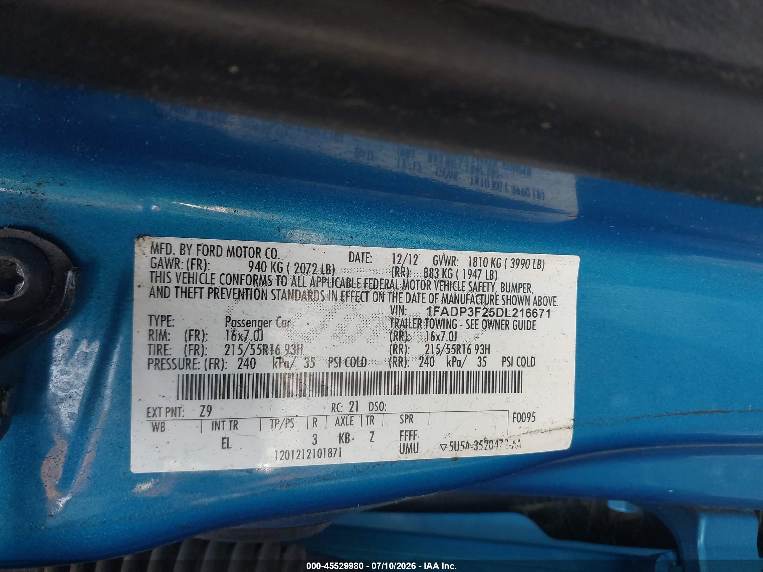 2013 Ford Focus Se Blue vin: 1FADP3F25DL216671