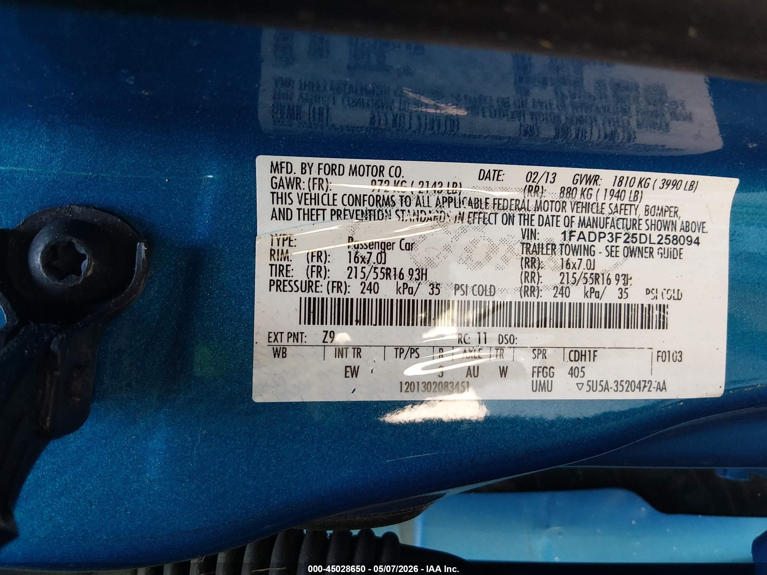 2013 Ford Focus Se Blue vin: 1FADP3F25DL258094