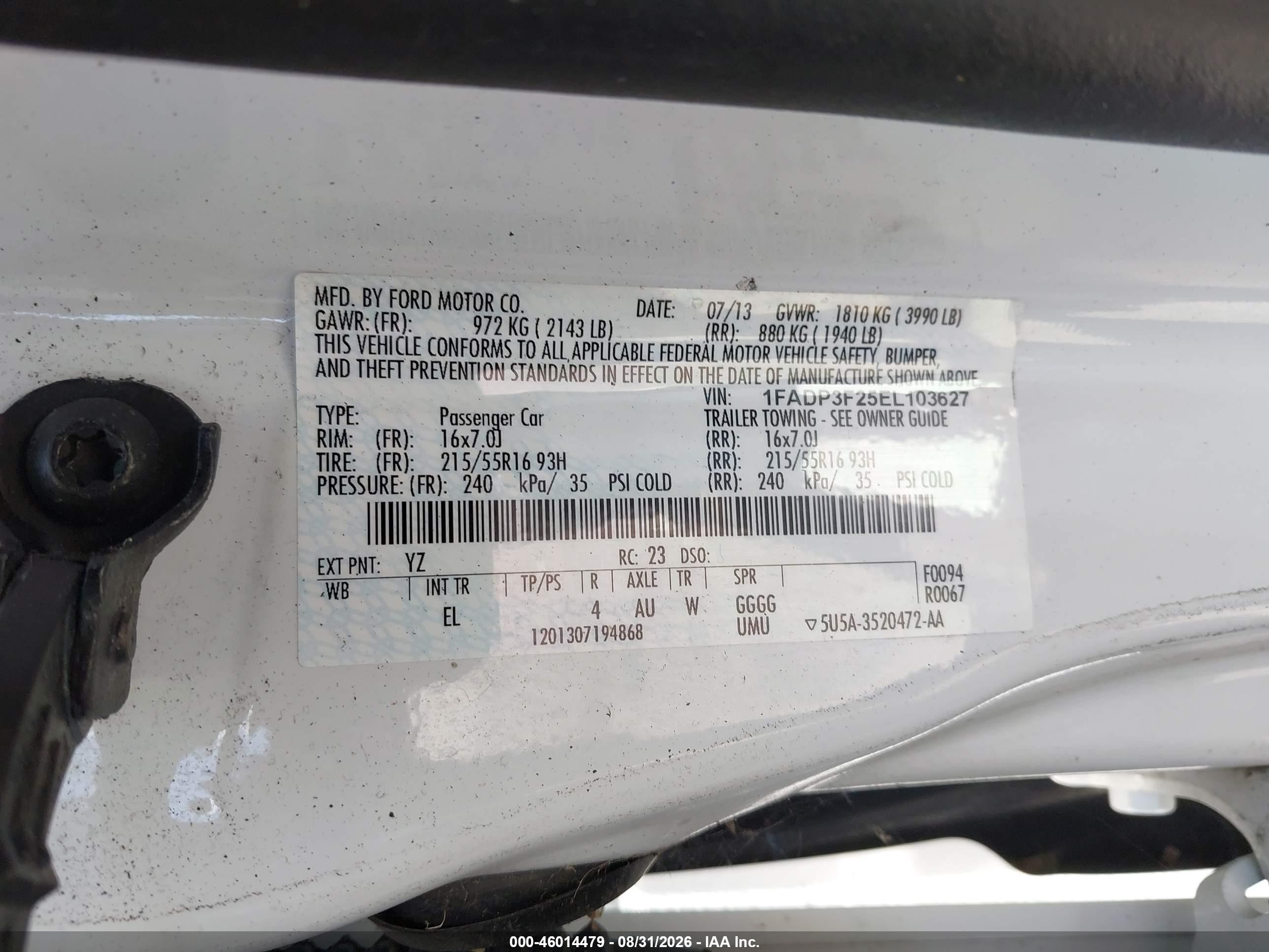 2014 Ford Focus Se White vin: 1FADP3F25EL103627