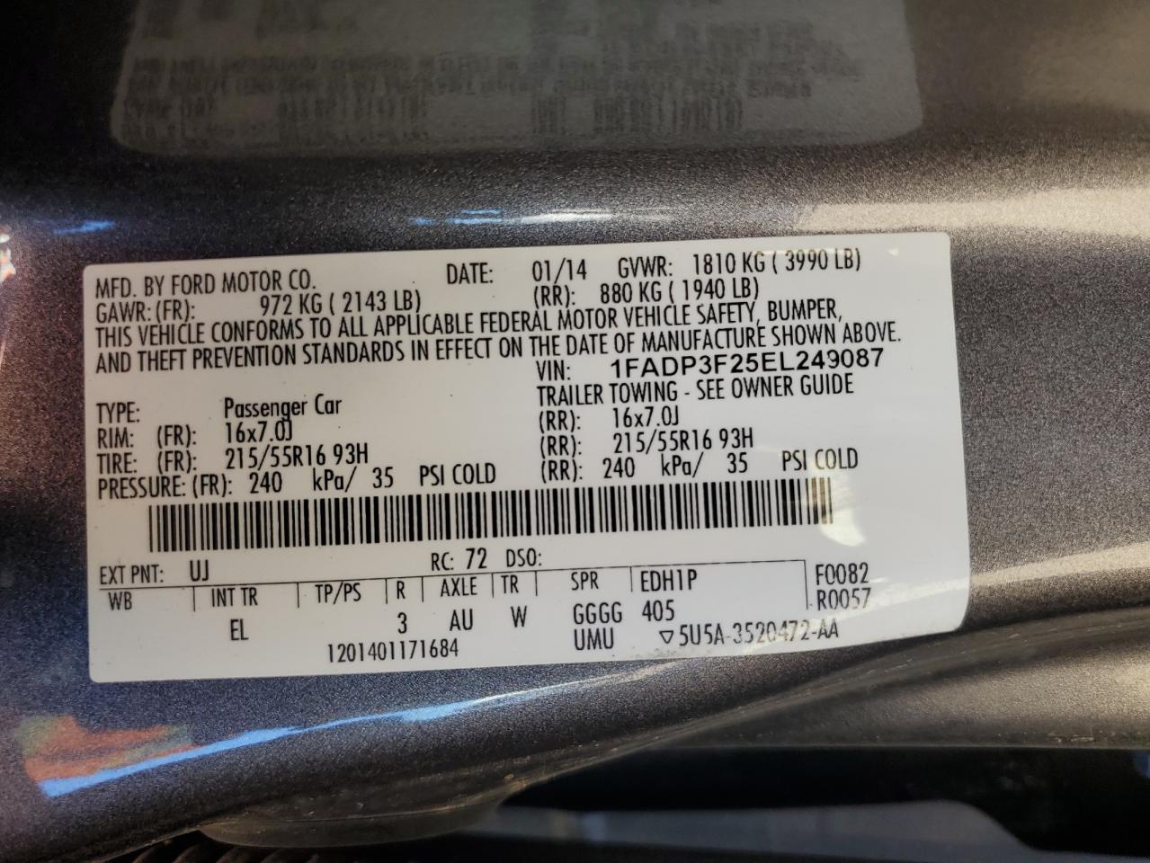 2014 Ford Focus Se Charcoal vin: 1FADP3F25EL249087