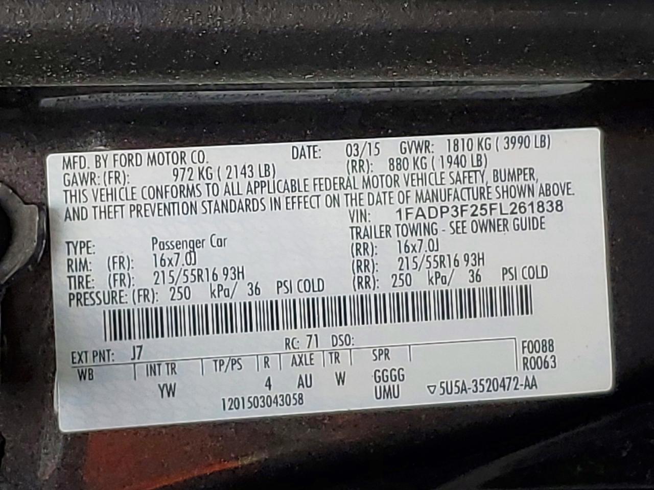 2015 Ford Focus Se Charcoal vin: 1FADP3F25FL261838