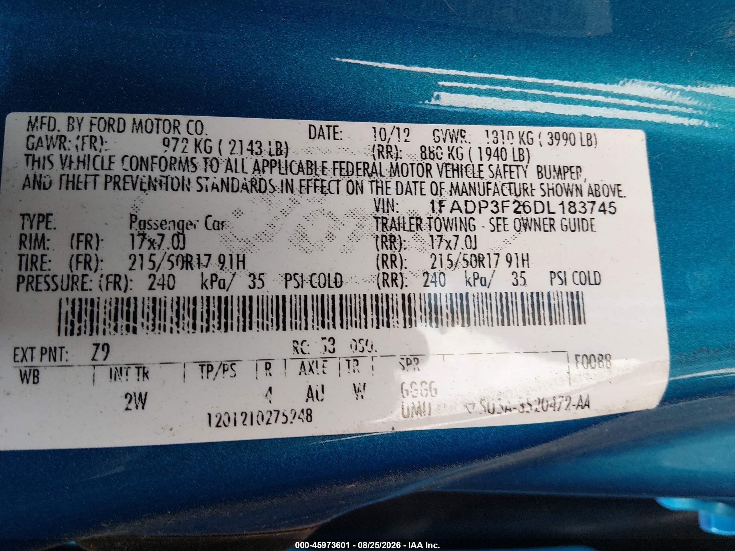 2013 Ford Focus Se Blue vin: 1FADP3F26DL183745