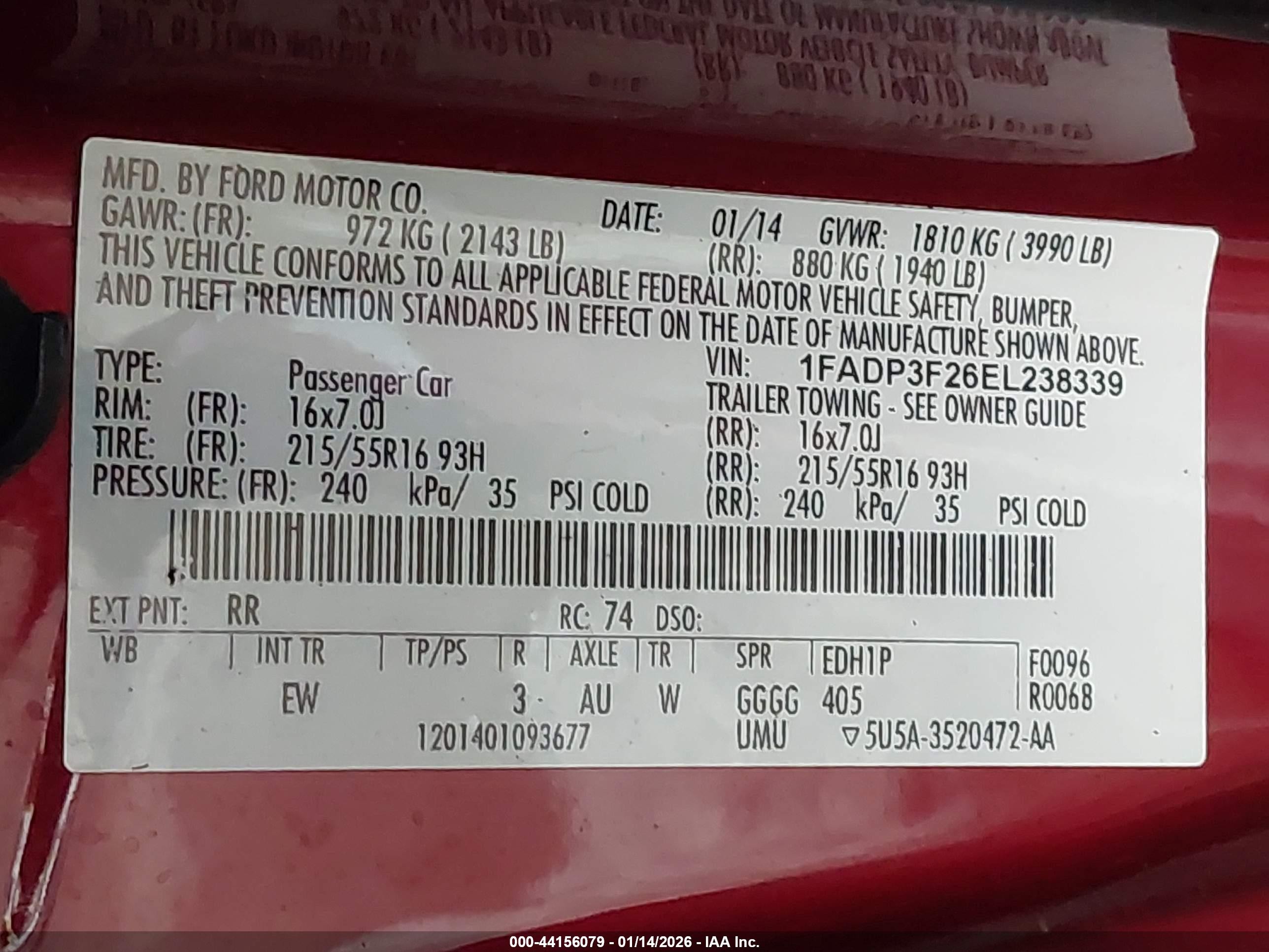 2014 Ford Focus Se Burgundy vin: 1FADP3F26EL238339