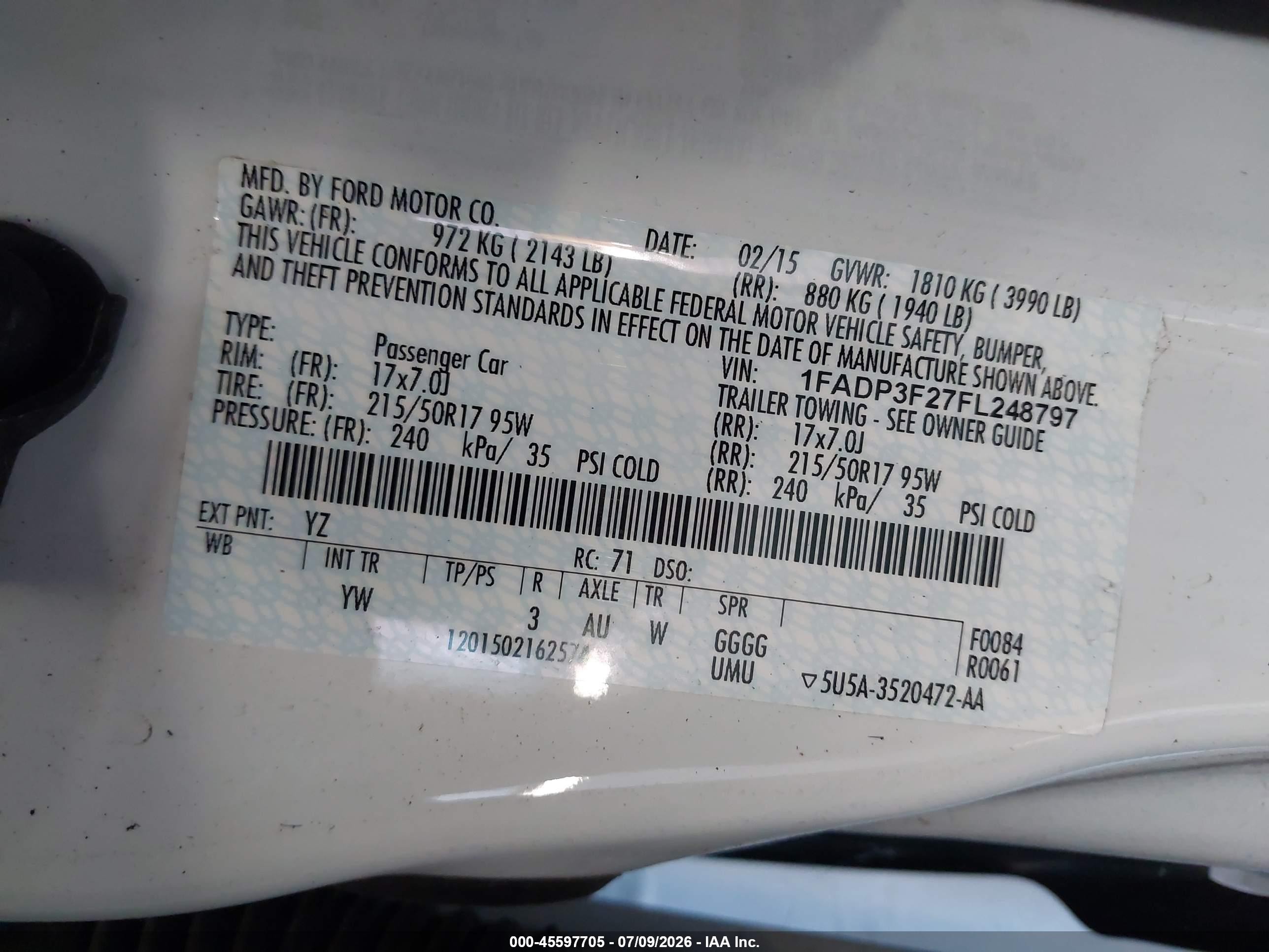 2015 Ford Focus Se White vin: 1FADP3F27FL248797