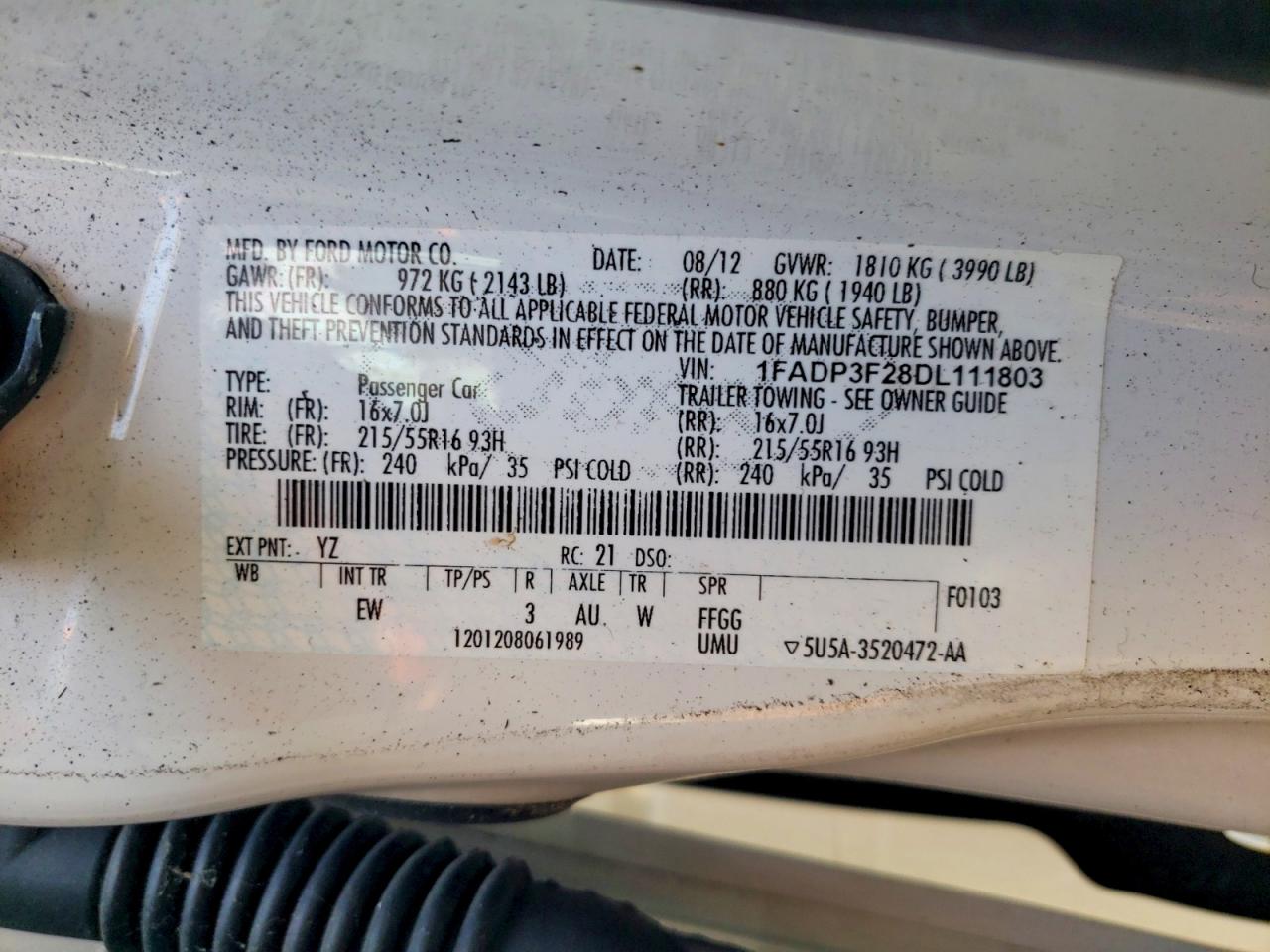 2013 Ford Focus Se White vin: 1FADP3F28DL111803