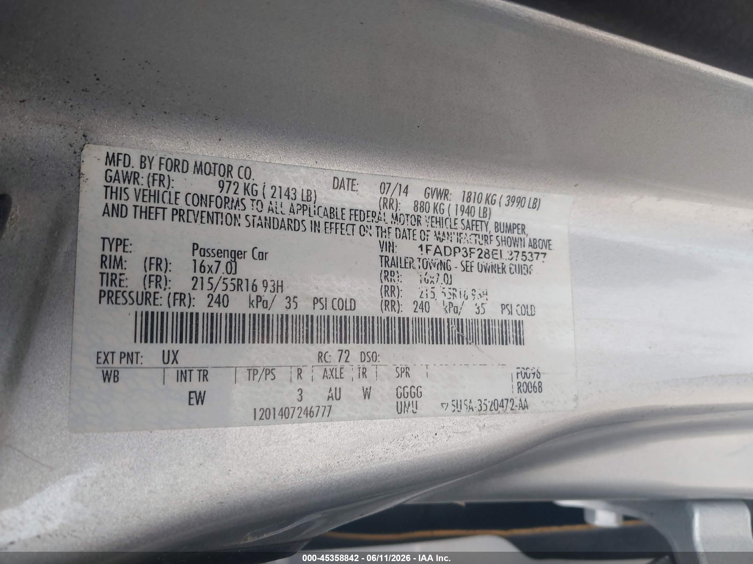 2014 Ford Focus Se Silver vin: 1FADP3F28EL375377